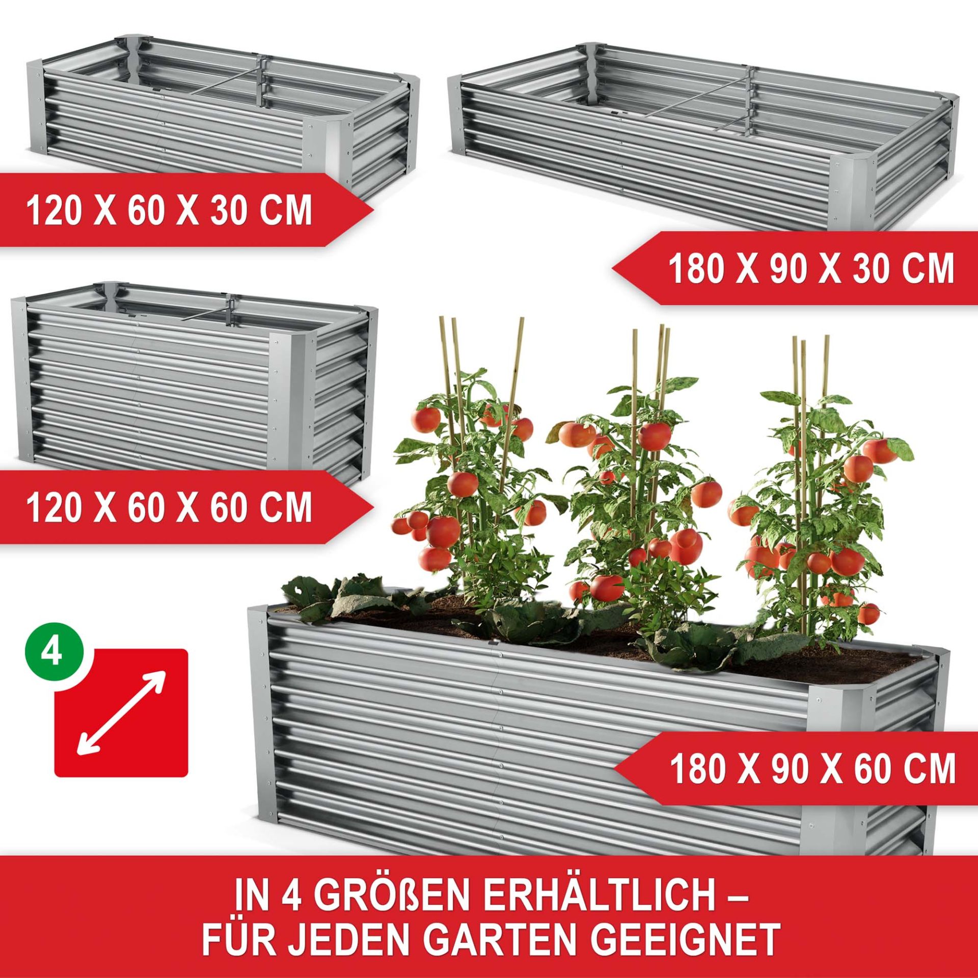 Hochbeet Stahl Silber XL - In 4 Größen erhältlich