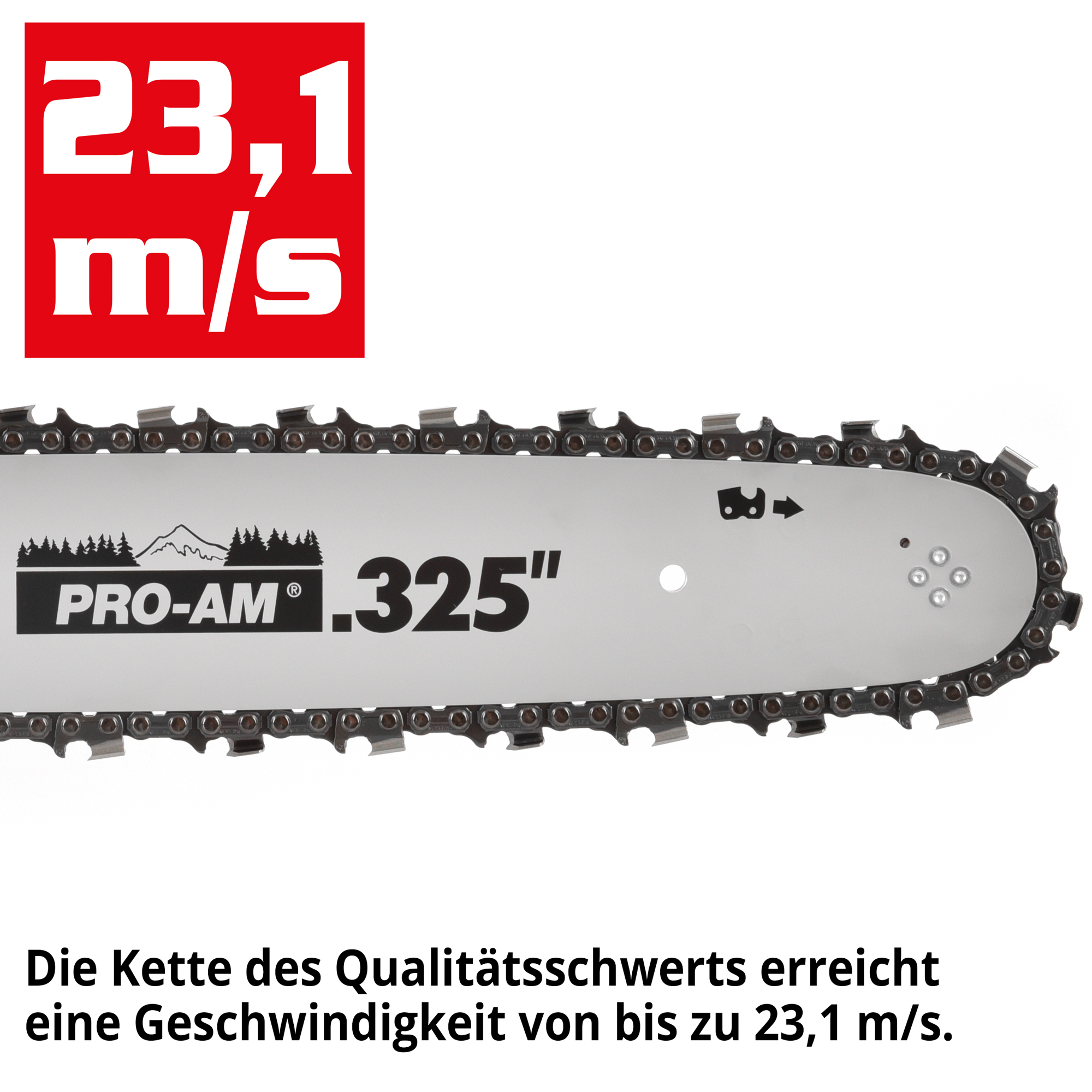 HECHT Motorsäge 945 Motorsäge; das Qualitätsschwert erreicht eine Geschwindigkeit von bis zu 23,1 m/s
