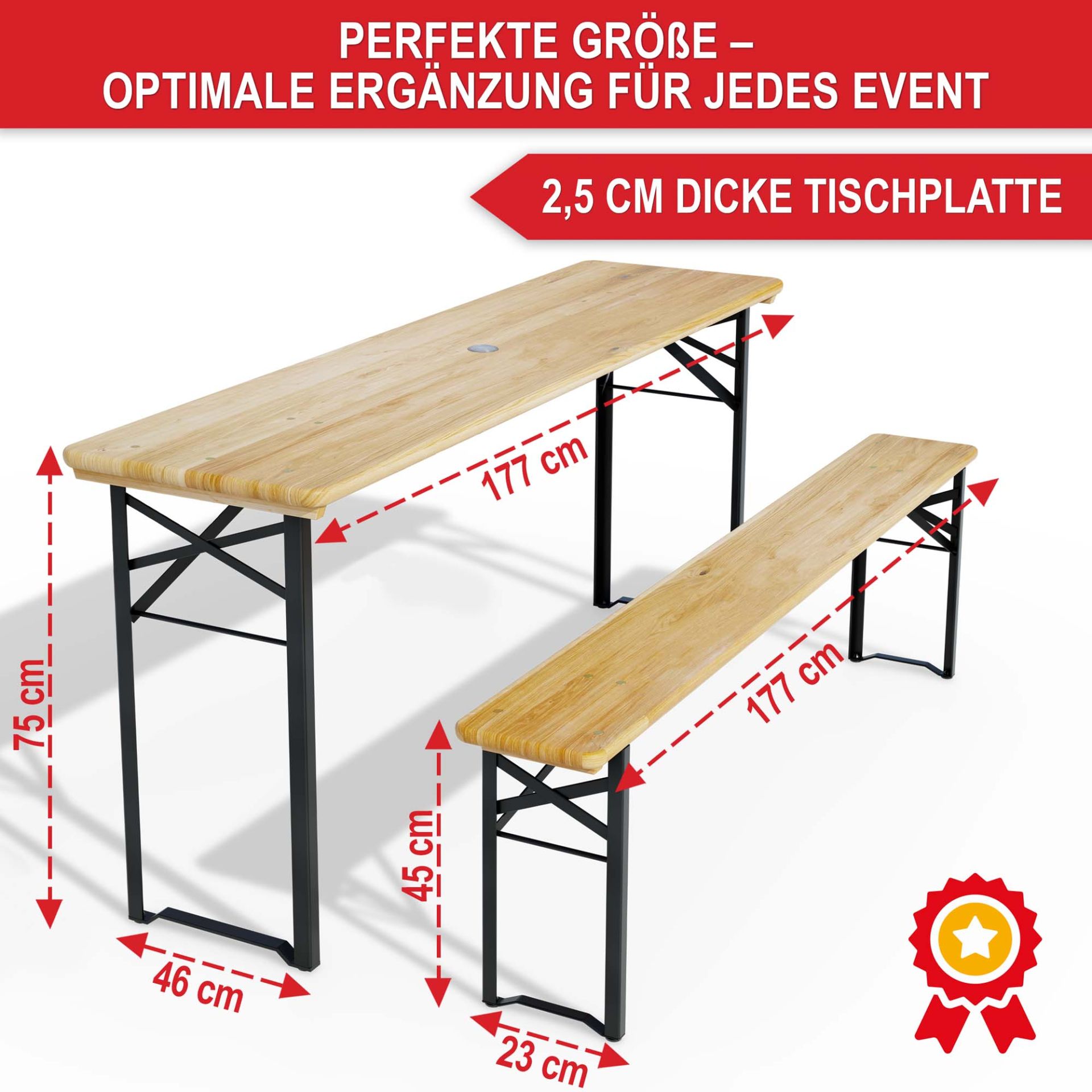 Bierzeltgarnitur Bavaria - Perfekte Größe, optimale Ergänzung für jedes Event, optimal dicke Tischplatte