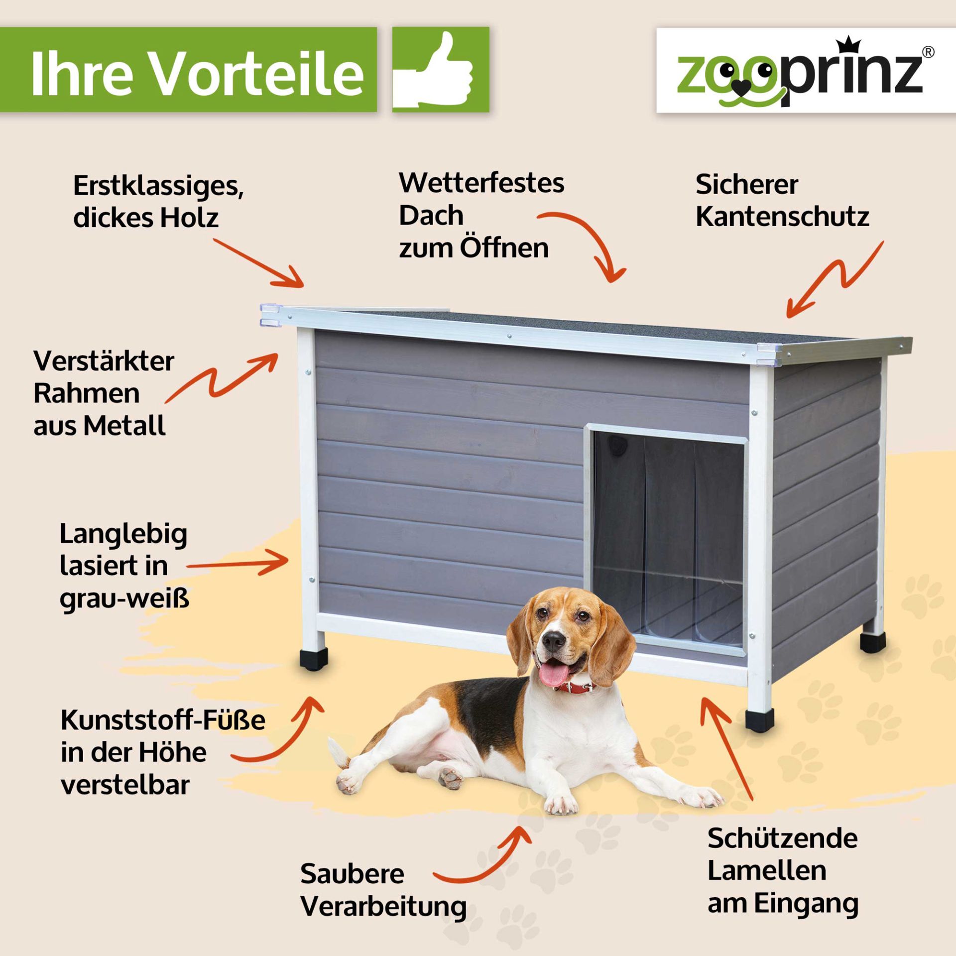 Hundehütte Jacky; grau mit weißen Kanten