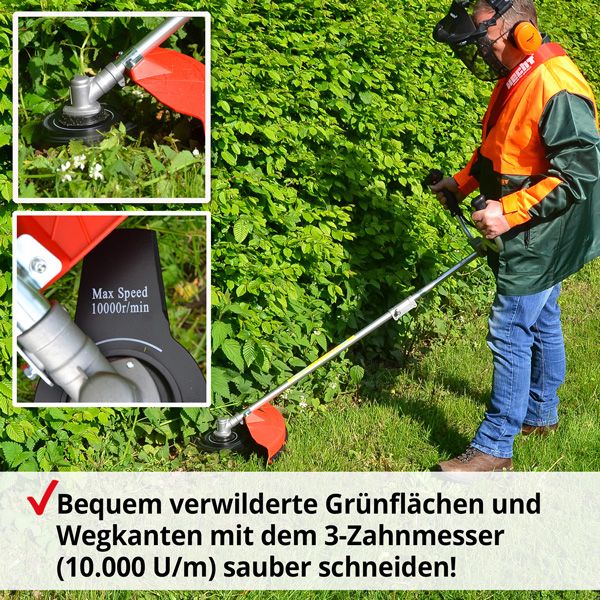 Benzin-Freischneider mit robusten 3-Zahnmesser und ideal Wegkannten behandeln 