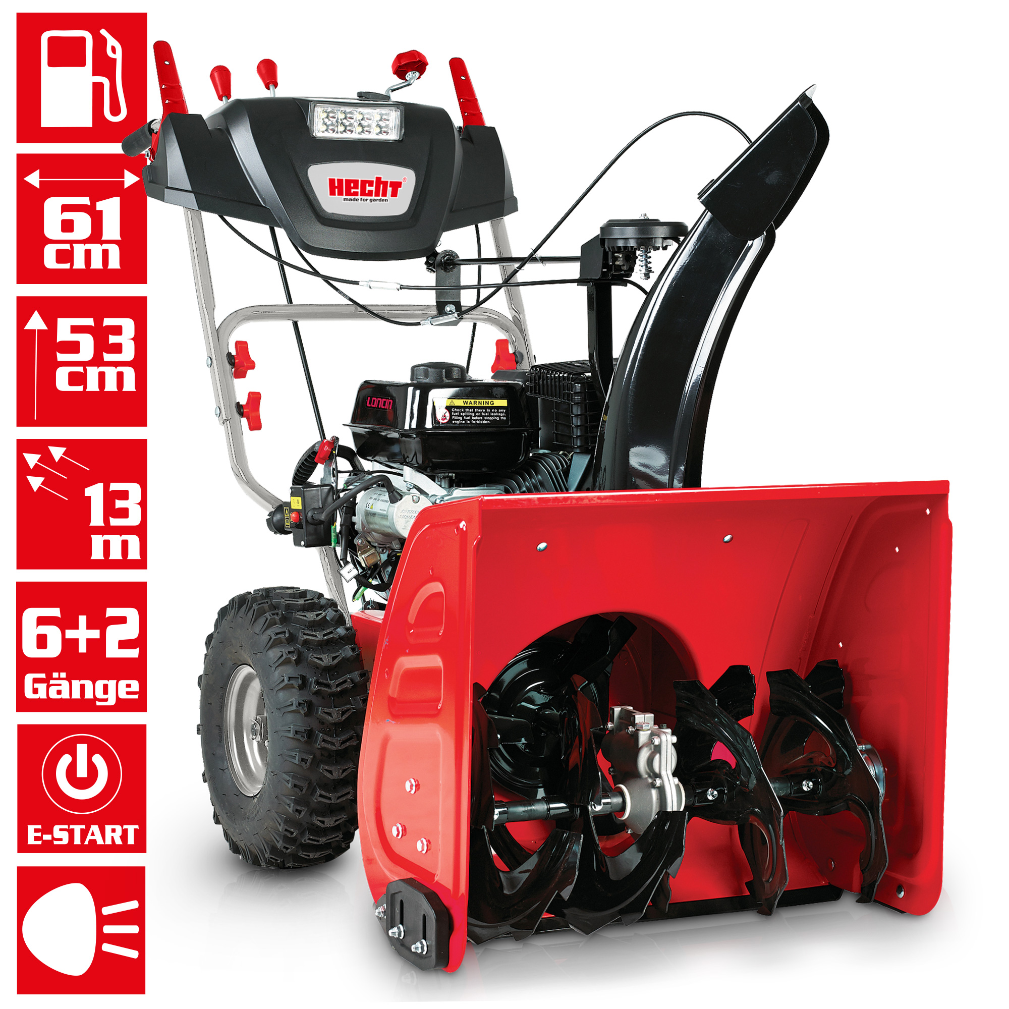 Hecht Benzin-Schneefräse 9661 SE mit 61 cm Arbeitsbreite und Elektrostart