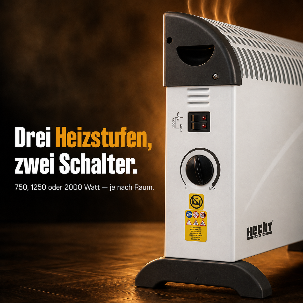 HECHT Konvektor in Weiß mit 3 Heizstufen und zwei Kippschaltern (Dieses Bild wurde mit Hilfe von KI generiert.)