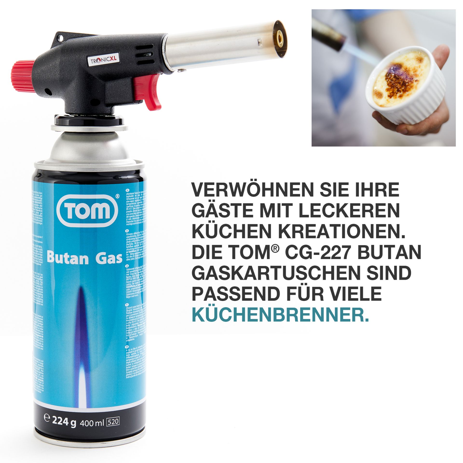 TOM Butan Gaskartusche CG-227 passend für viele Küchenbrenner