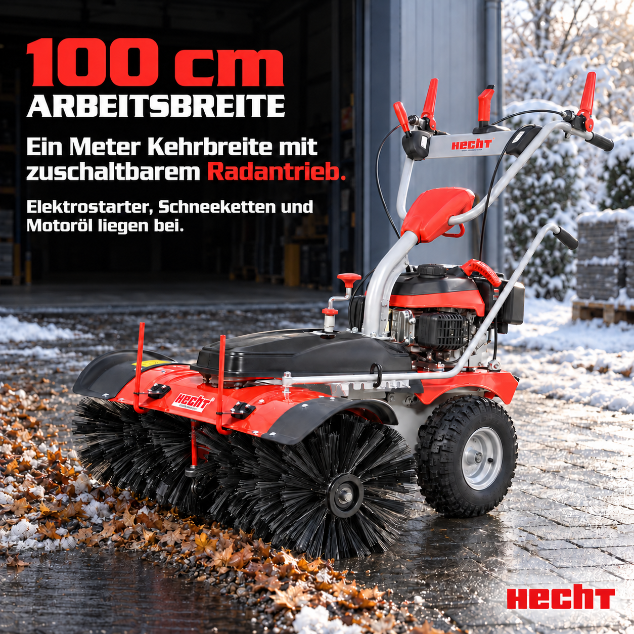 HECHT Benzin-Kehrmaschine: 100 cm Arbeitsbreite und zuschaltbarer Radantrieb (Dieses Bild wurde mit Hilfe von KI generiert.)