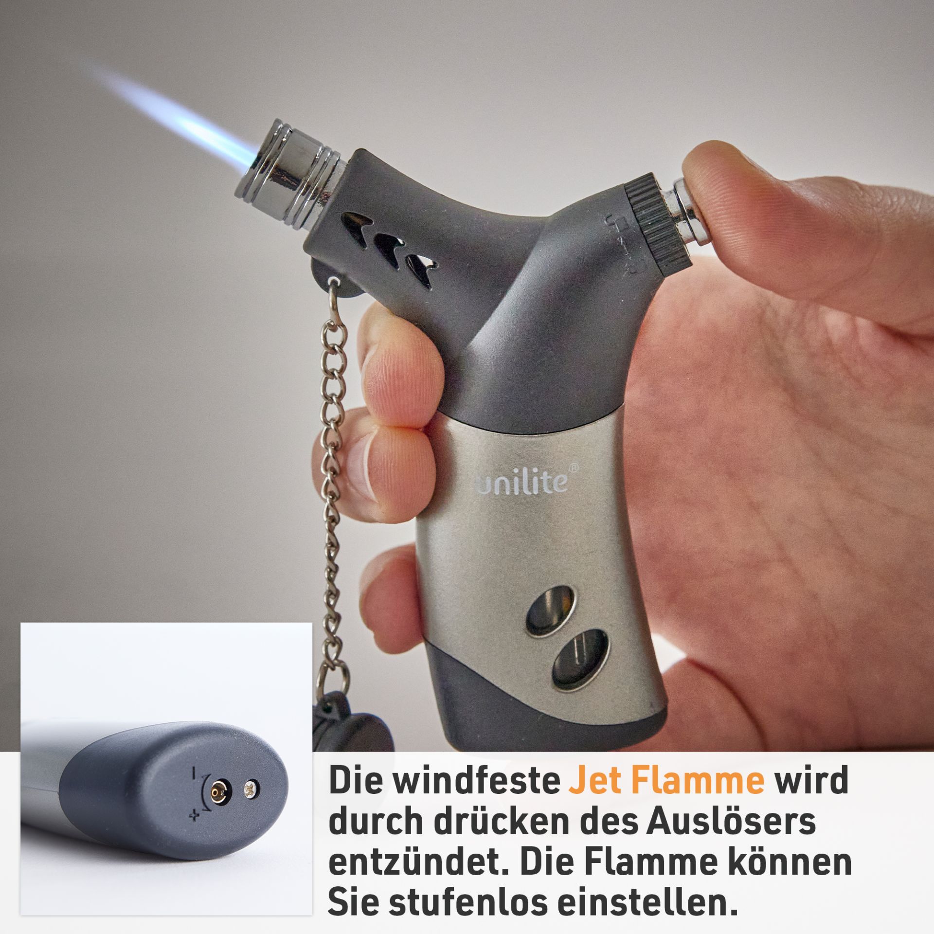 Unilite Universal Brenner Kingston; windfeste jetflamme
