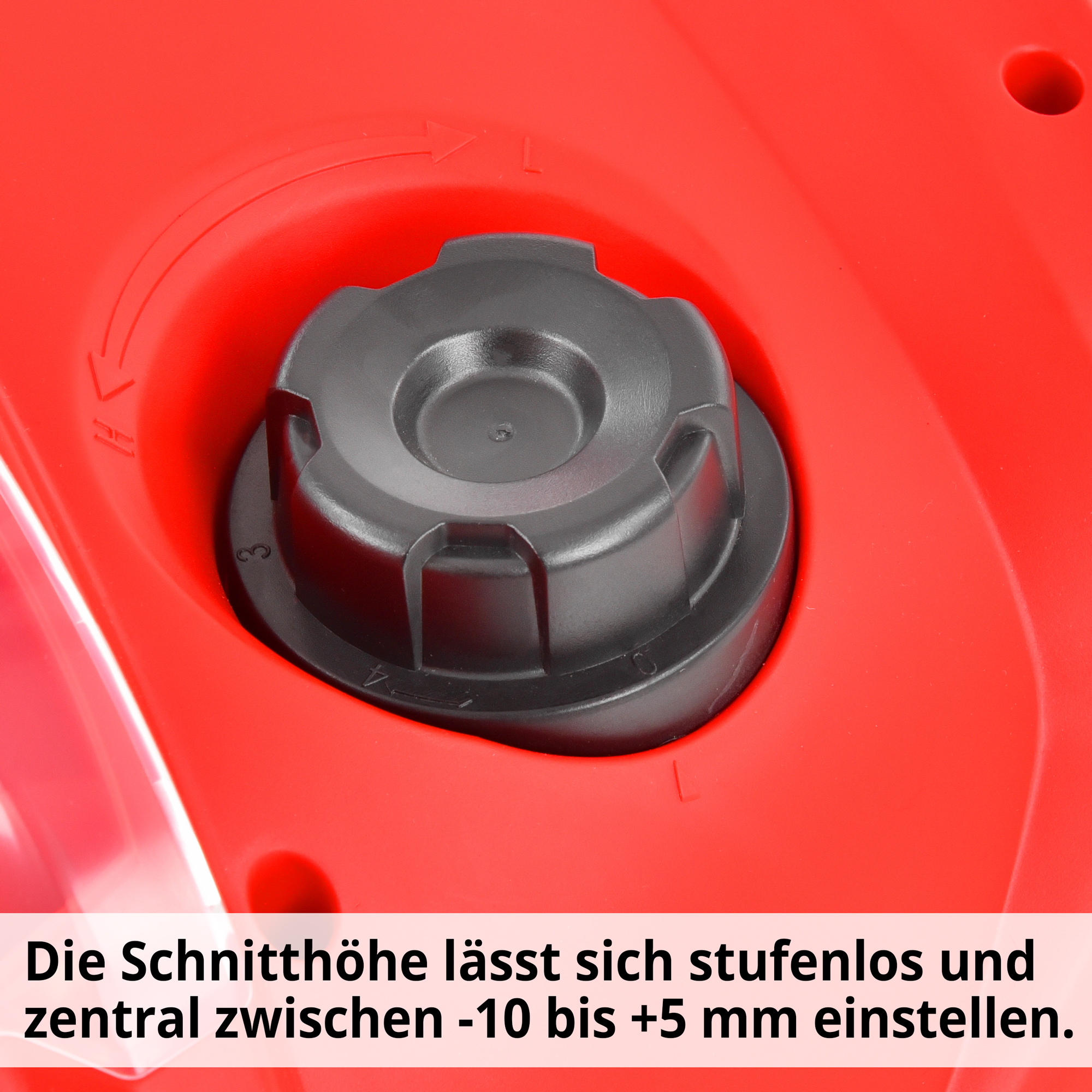 Vertikutierer; Schnitthöhe lässt sich stufenlos zwischen -10 bis +5 Millimetern