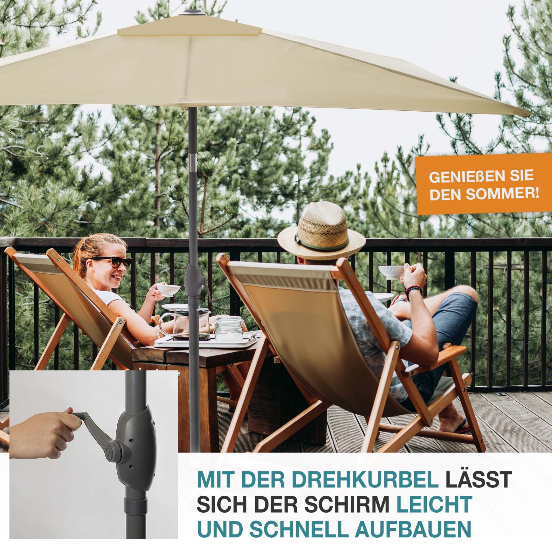 TOM Sonnenschirm SU-100 Beige; schnell aufbaubar und höhenverstellbar