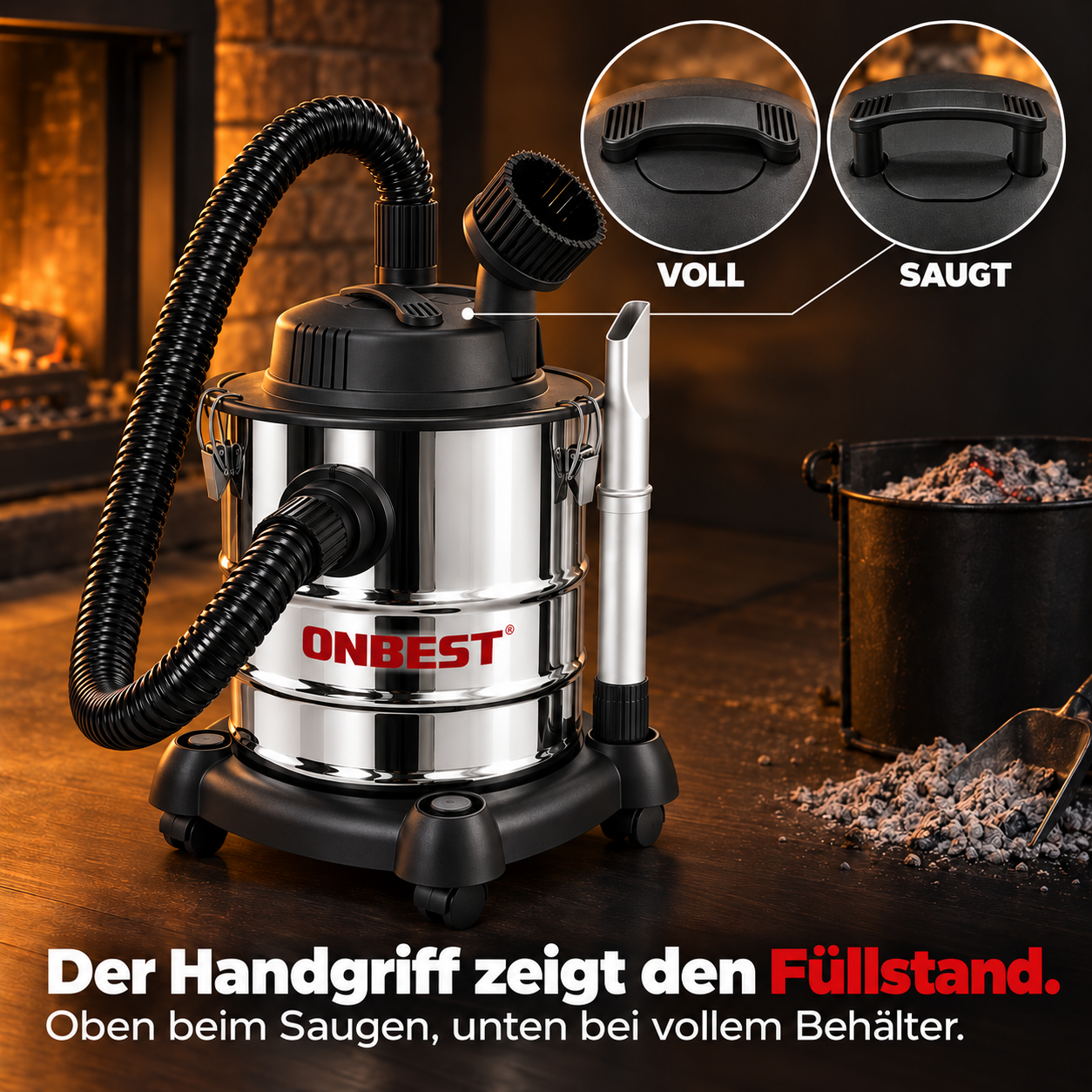 ONBEST Aschesauger mit praktischer Füllstandsanzeige am Handgriff (Dieses Bild wurde mit Hilfe von KI generiert.)