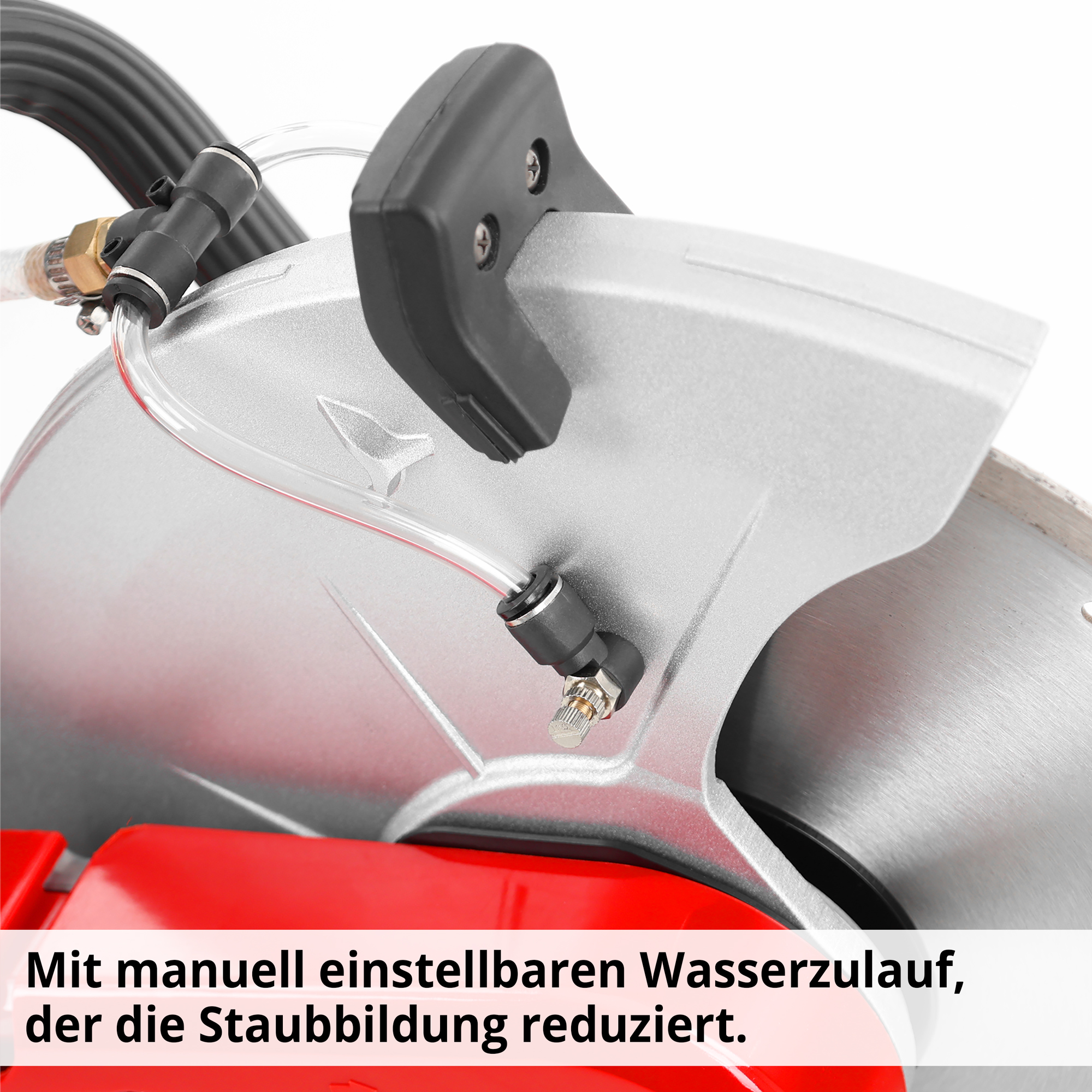 Benzin Trennschneider mit manuell einstellbaren Wasserzulauf der die Staubbildung reduziert