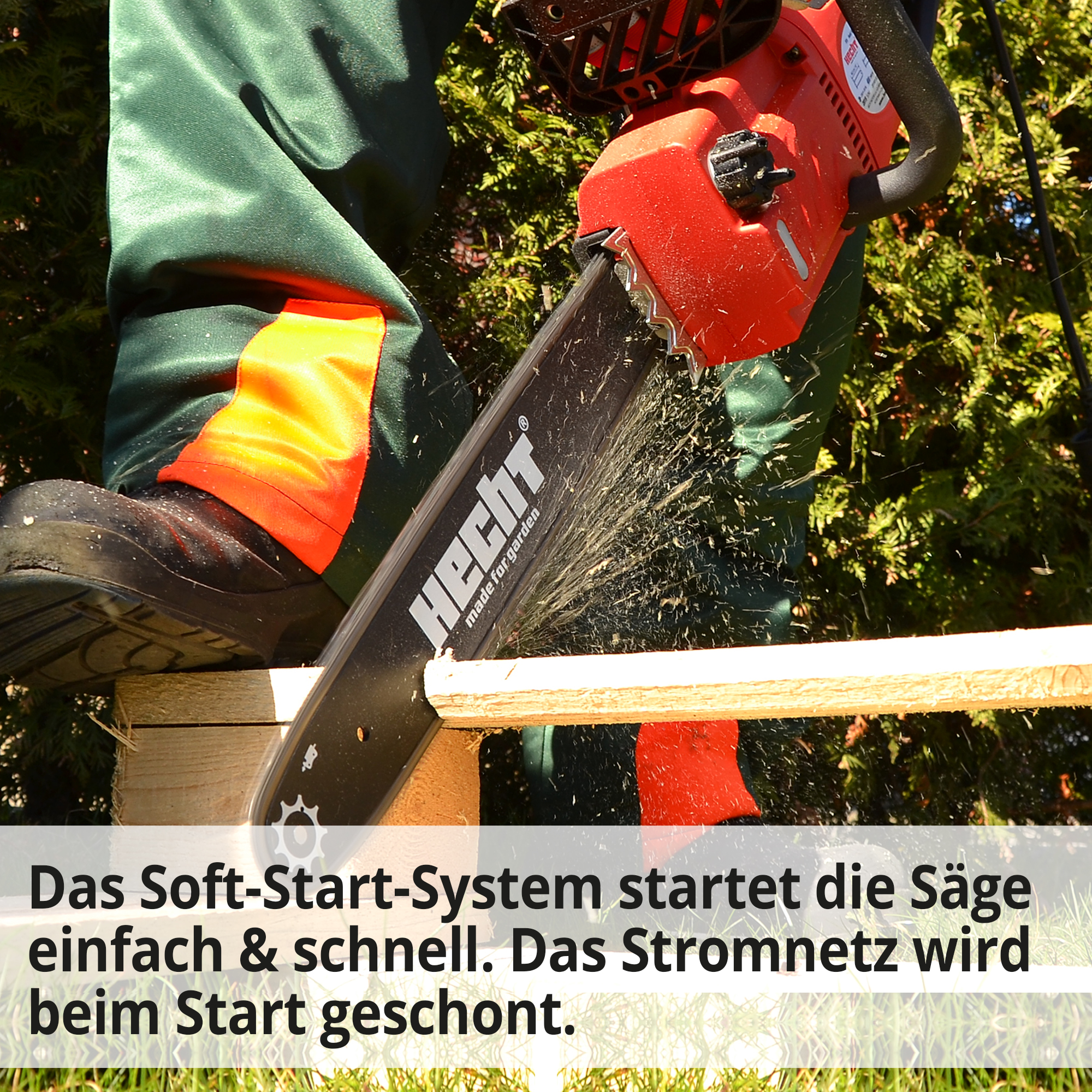 Elektrokettensäge; Soft-Start-System startet die Säge einfach und schnell