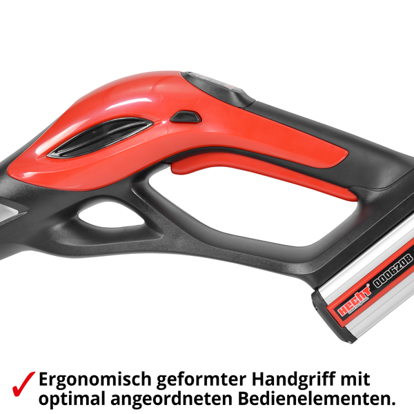 Akku Rasentrimmer mit ergonomisch geformten Handgriff mit optimal angeordneten Bedienelementen