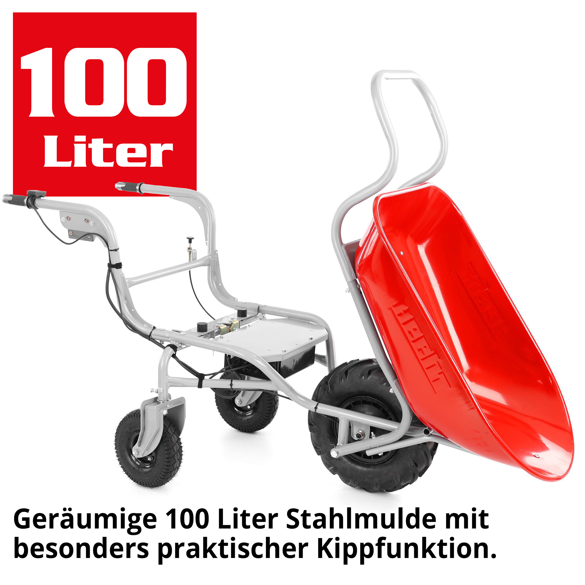 Elektro-Schubkare mit 280 Watt Elektro Motor und 100 Liter Muldenvolumen 