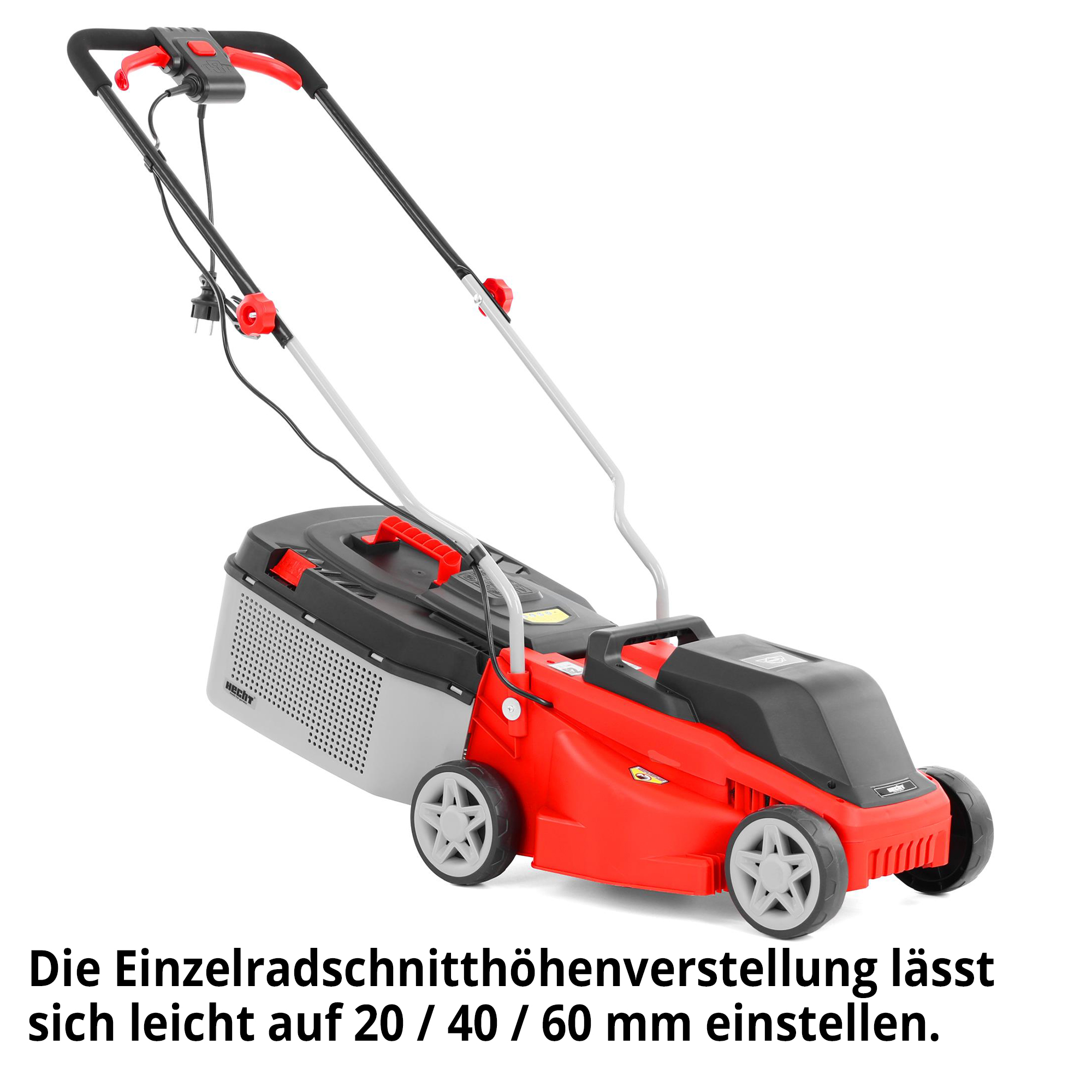 Hecht Elektro-Rasenmäher mit Einzelradschnitthöhenverstellung zwischen 20 40 und 60 mm 
