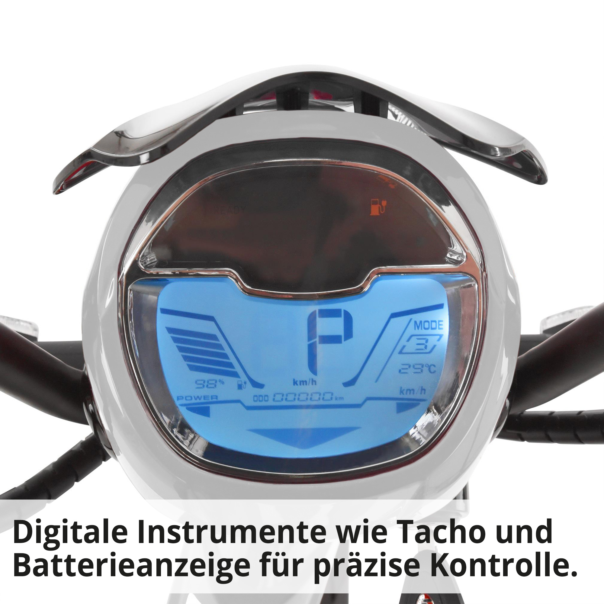 Hecht BETIS Silver E-Mofa mit digitalen Instrumenten wie Tacho und Batterieanzeige für präzise Kontrolle