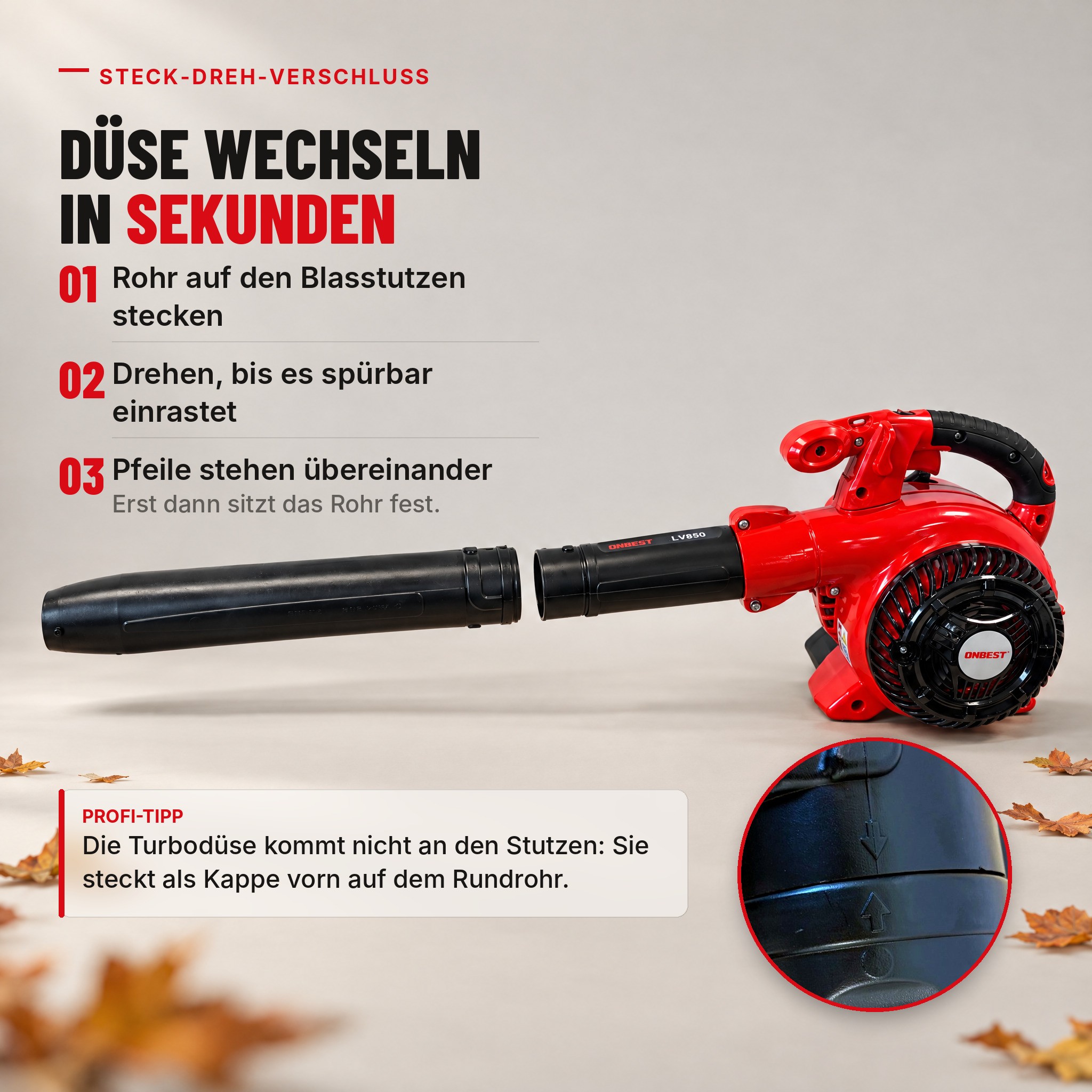 Düse wechseln beim ONBEST LV850 per Steck-Dreh-Verschluss (Dieses Bild wurde mit Hilfe von KI generiert.)