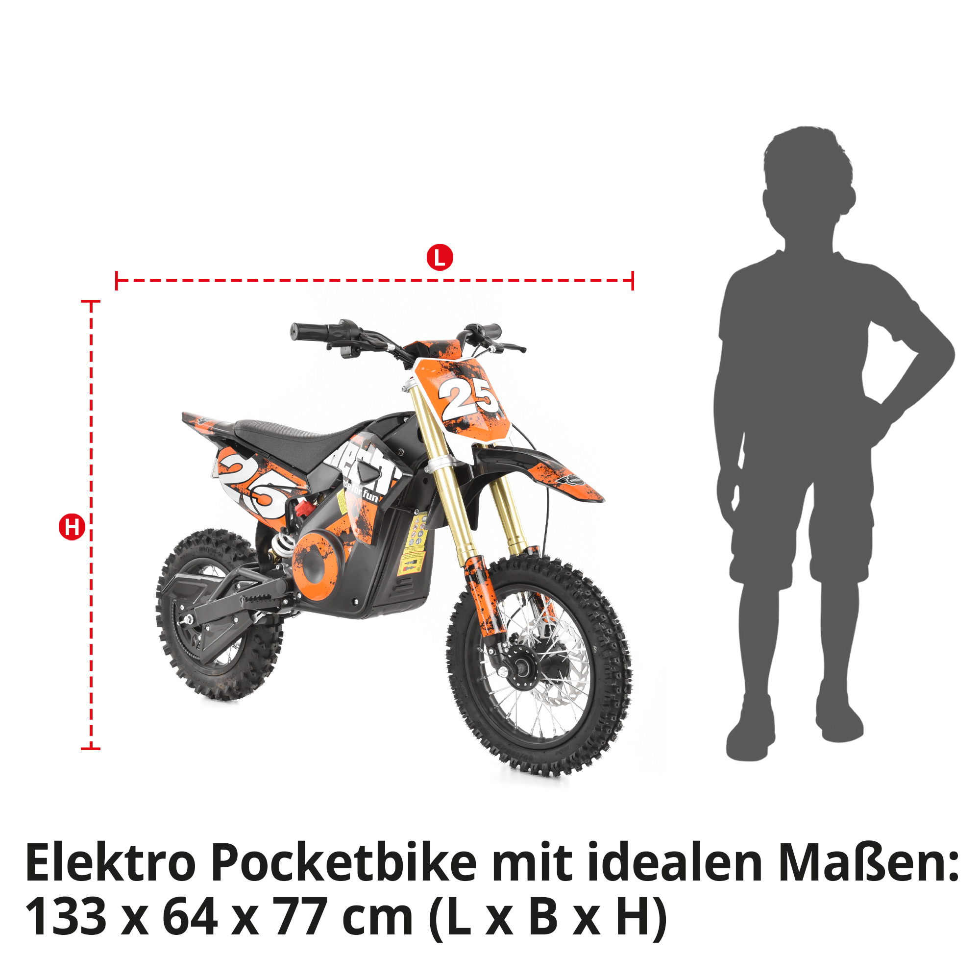 Hecht 59100 Elektro Pocketbike Orange mit idealen Maßen 133 x 64 x 77cm
