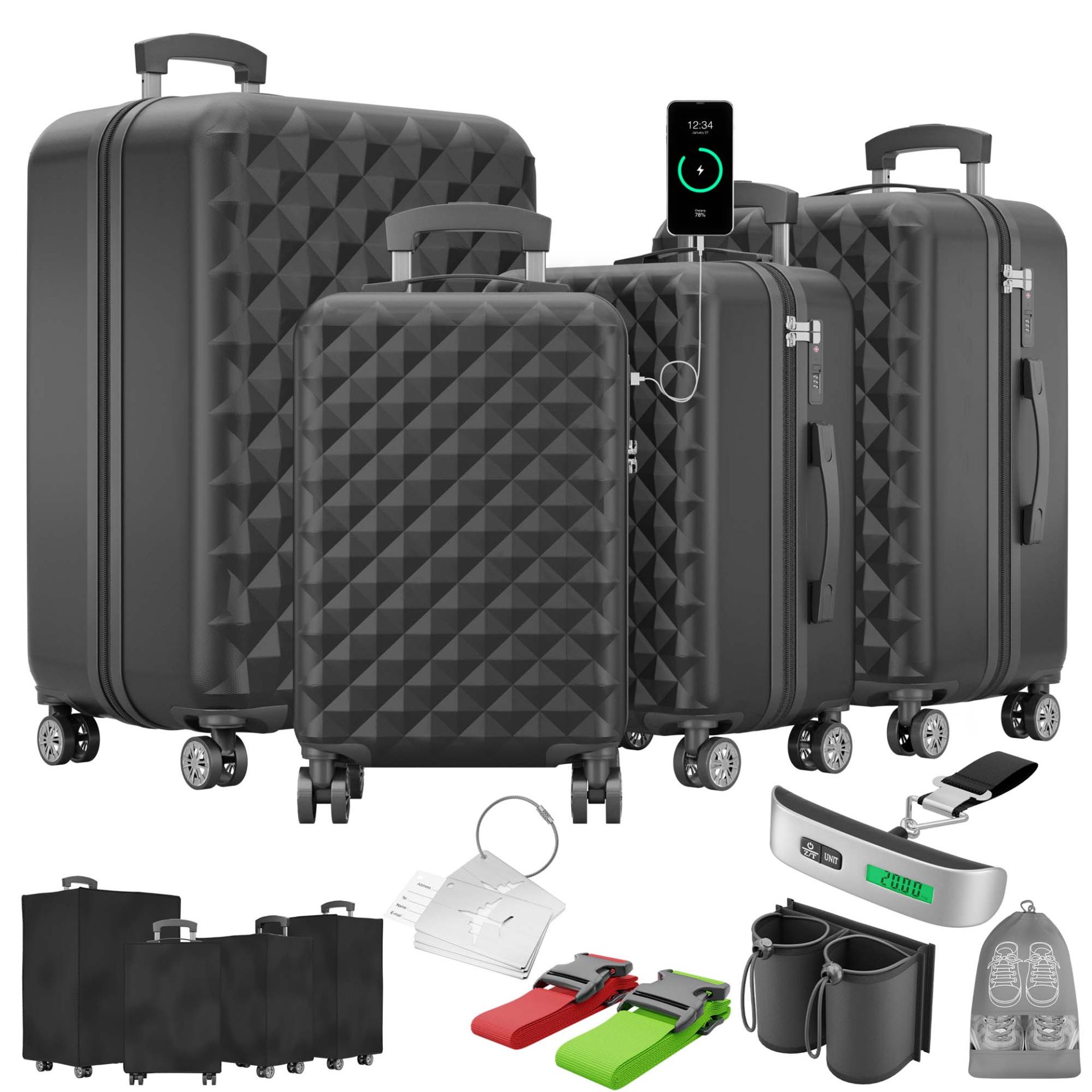 Kofferset ONBEST Premium 4-teilig mit Zubehör und USB-Anschluss – robust, stapelbar & elegant