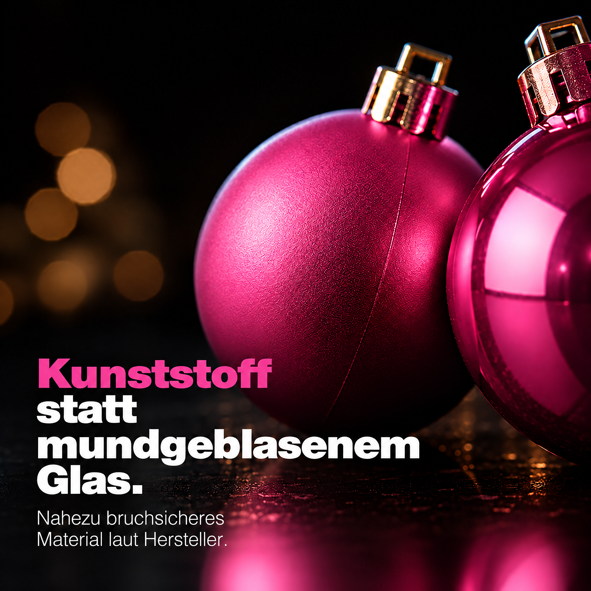 Robuster Baumschmuck Pink: Kugeln aus bruchsicherem Kunststoff. (Dieses Bild wurde mit Hilfe von KI generiert.)