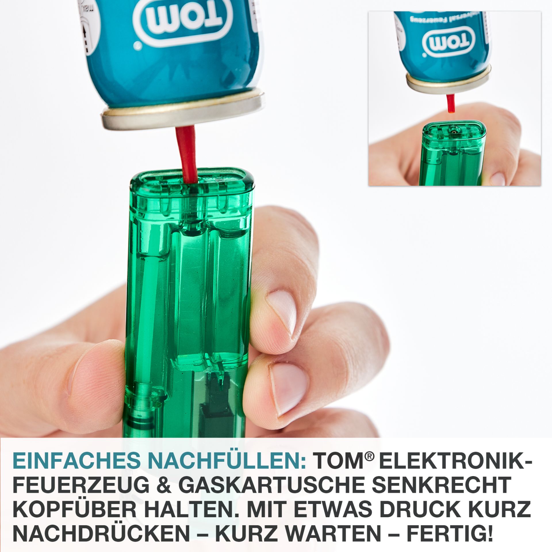 TOM Elektronik Feuerzeug kann einfach nachgefüllt werden