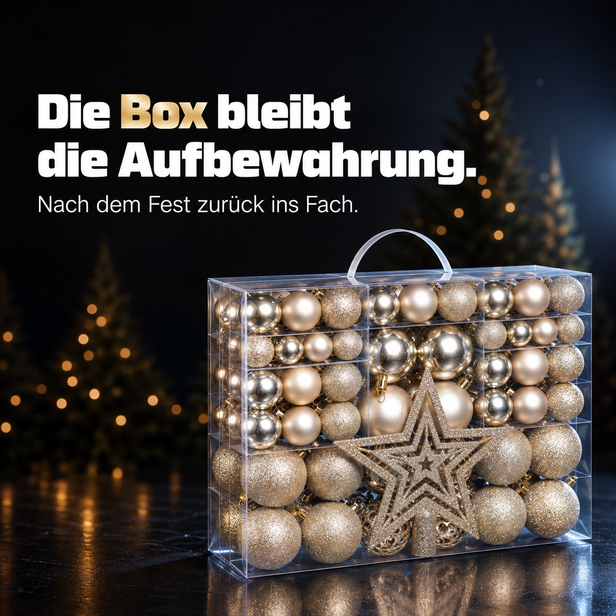 ONBEST Weihnachtskugeln: Praktische Aufbewahrungsbox für das Set (Dieses Bild wurde mit Hilfe von KI generiert.)