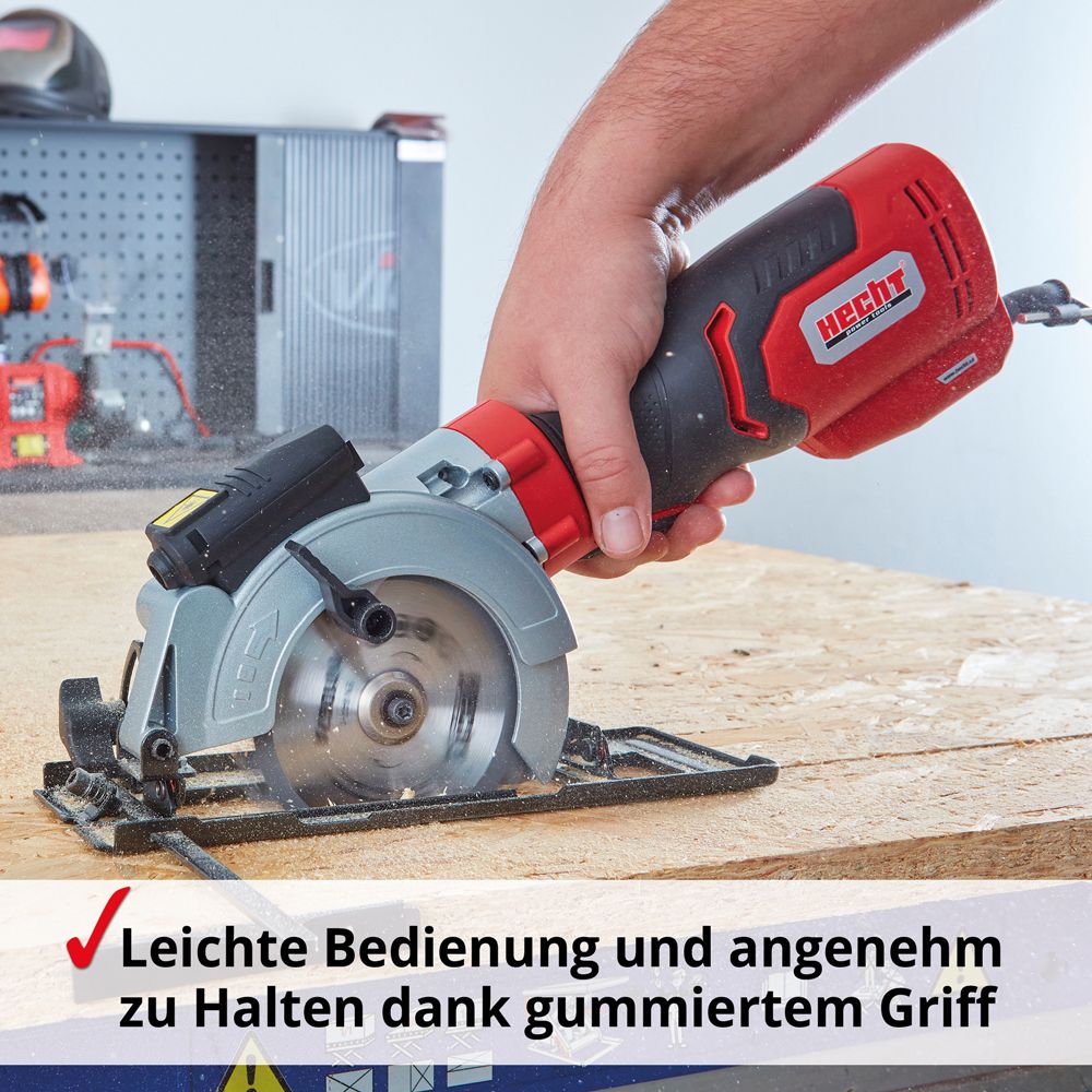 Hecht Mini Handkreissäge 1067, Leichte Bedienung und angenehm zu Halten dank gummiertem Griff