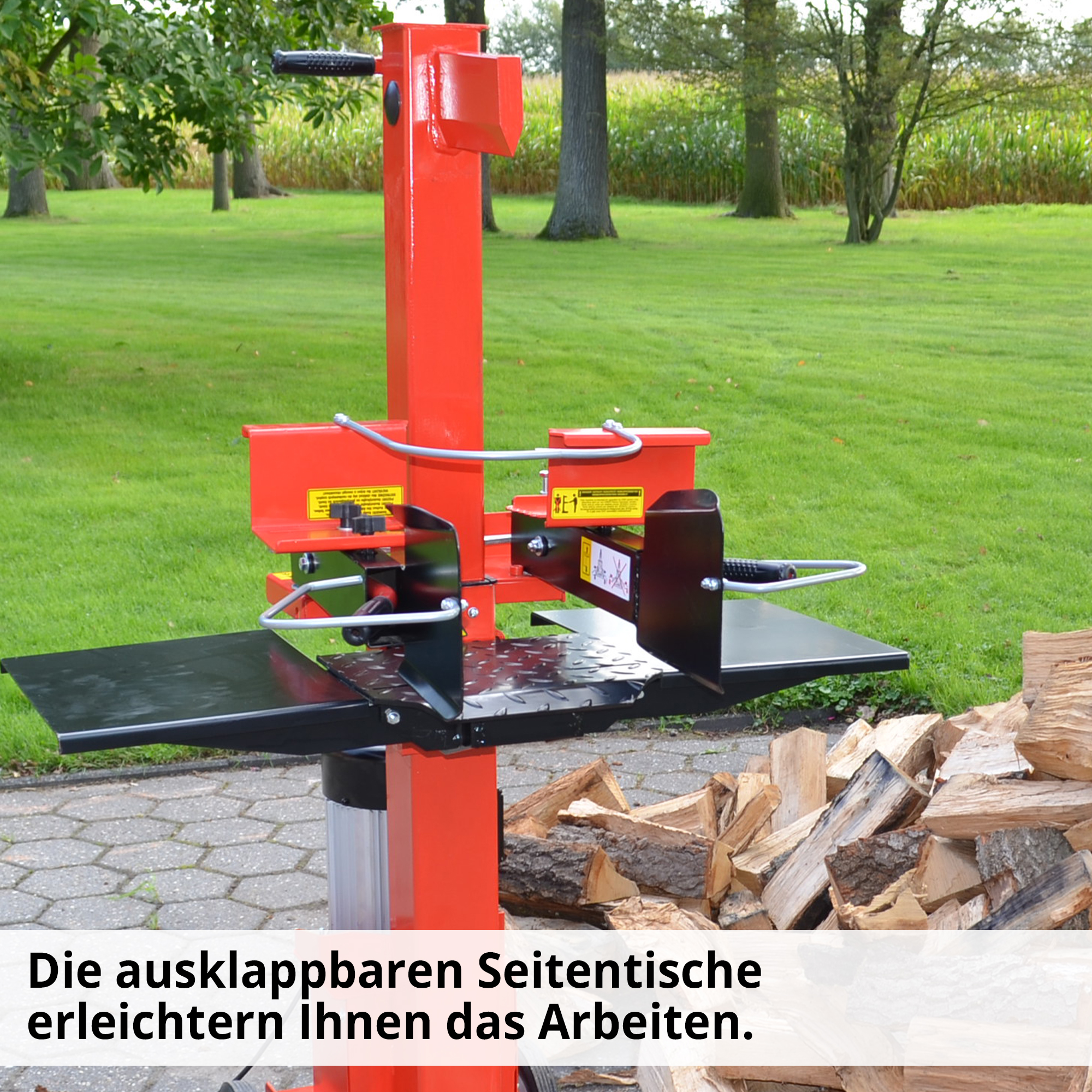 Holzspalter; Ausklappbare Seitentische