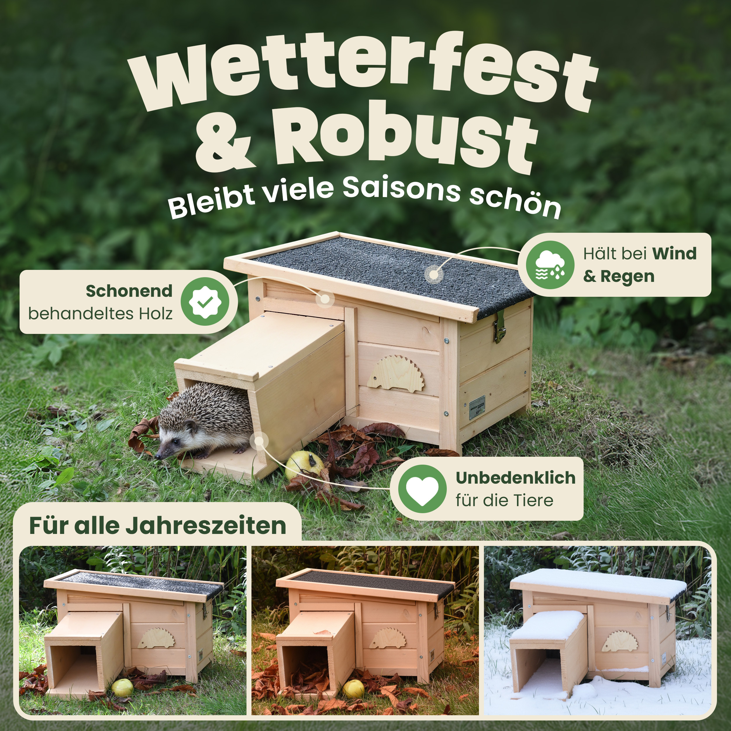 zooprinz Igelhaus wetterfest und robust mit abnehmbarem Dach zur Reinigung