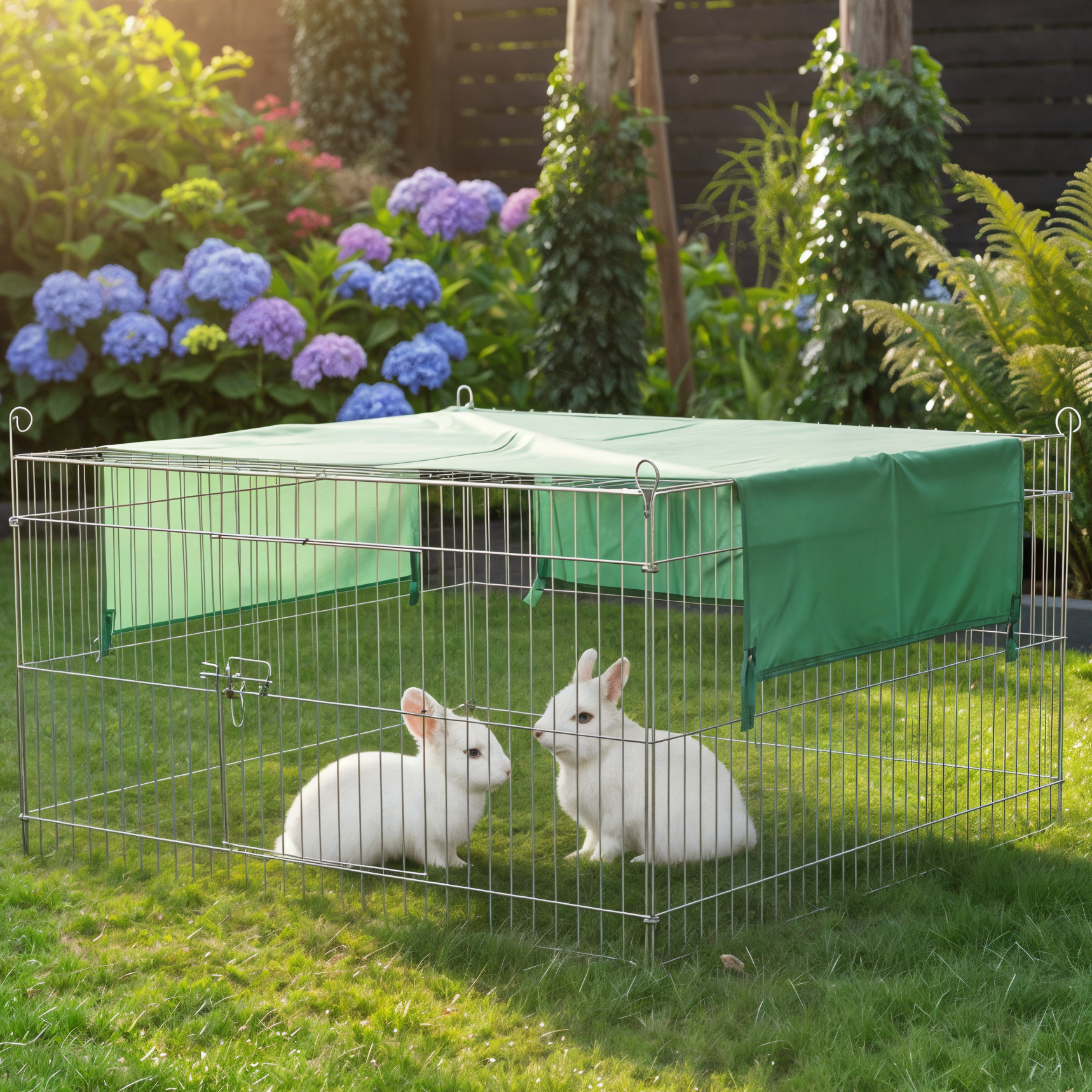 Kleintiergehege zooprinz Summer S 4-Eck aus verzinktem Metall mit festem Dach, Sonnennetz, Tür und Stecksystem – stabil & wetterfest