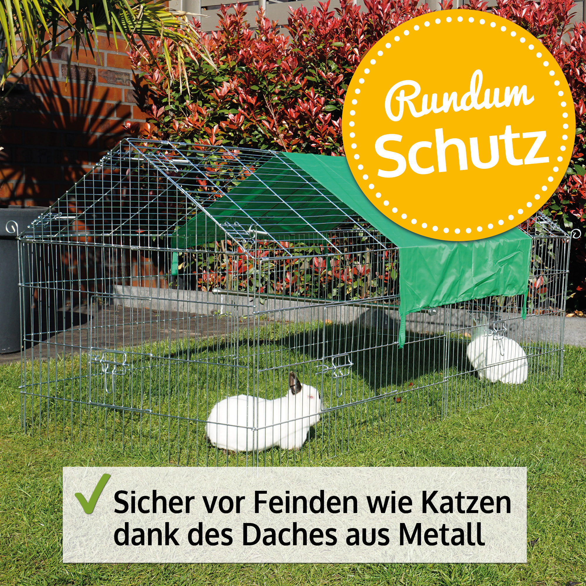 Kaninchenauslauf mit wetterfestem, grünem Sonnenschutz inklusive