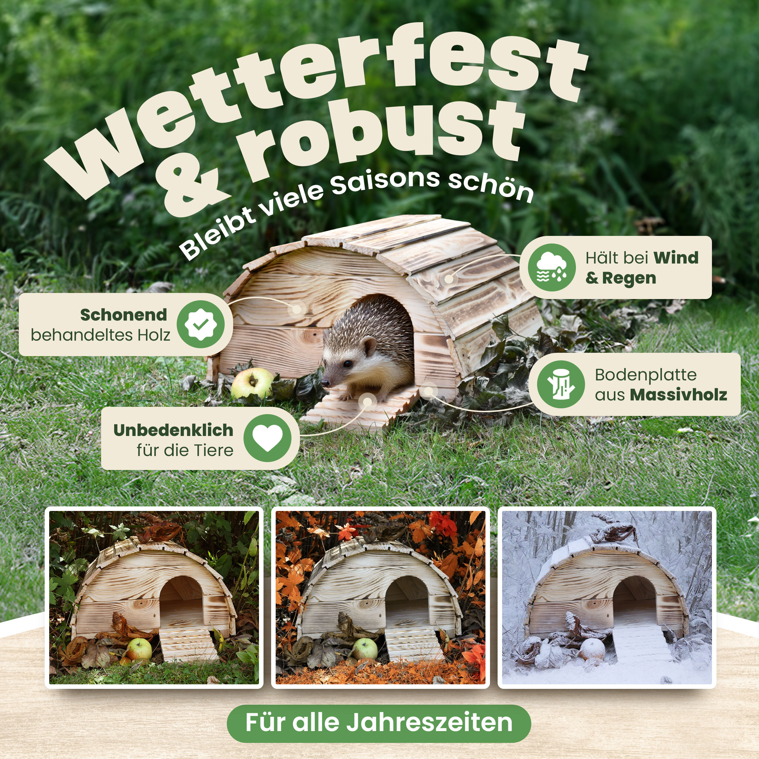Vollholz Igelhaus robust und wetterfest für den Einsatz im Freien geeignet