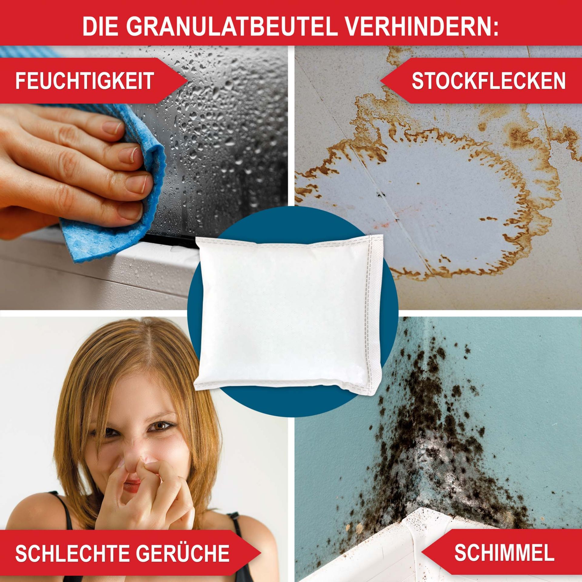 Luftentfeuchter Nachfüllbeutel - Die Granulatbeutel verhindern Feuchtigkeit, Stockflecken, schlechte Gerüche, Schimmel