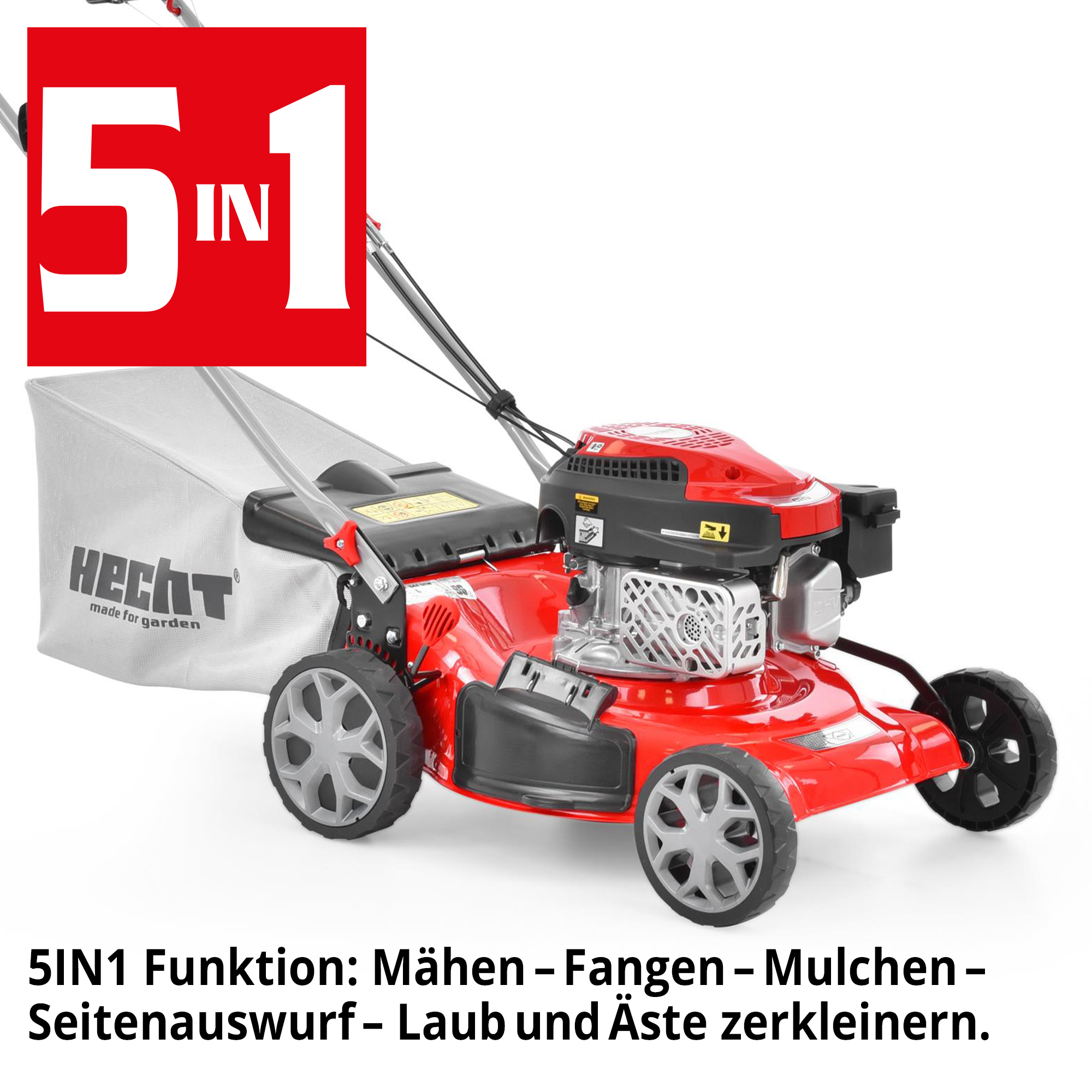 Bnezin-Rasenmäher mit 5-in-1 Funtion Mähen Fangen Mulchen Seitenauswurf Laub und Äste zerkleinern 