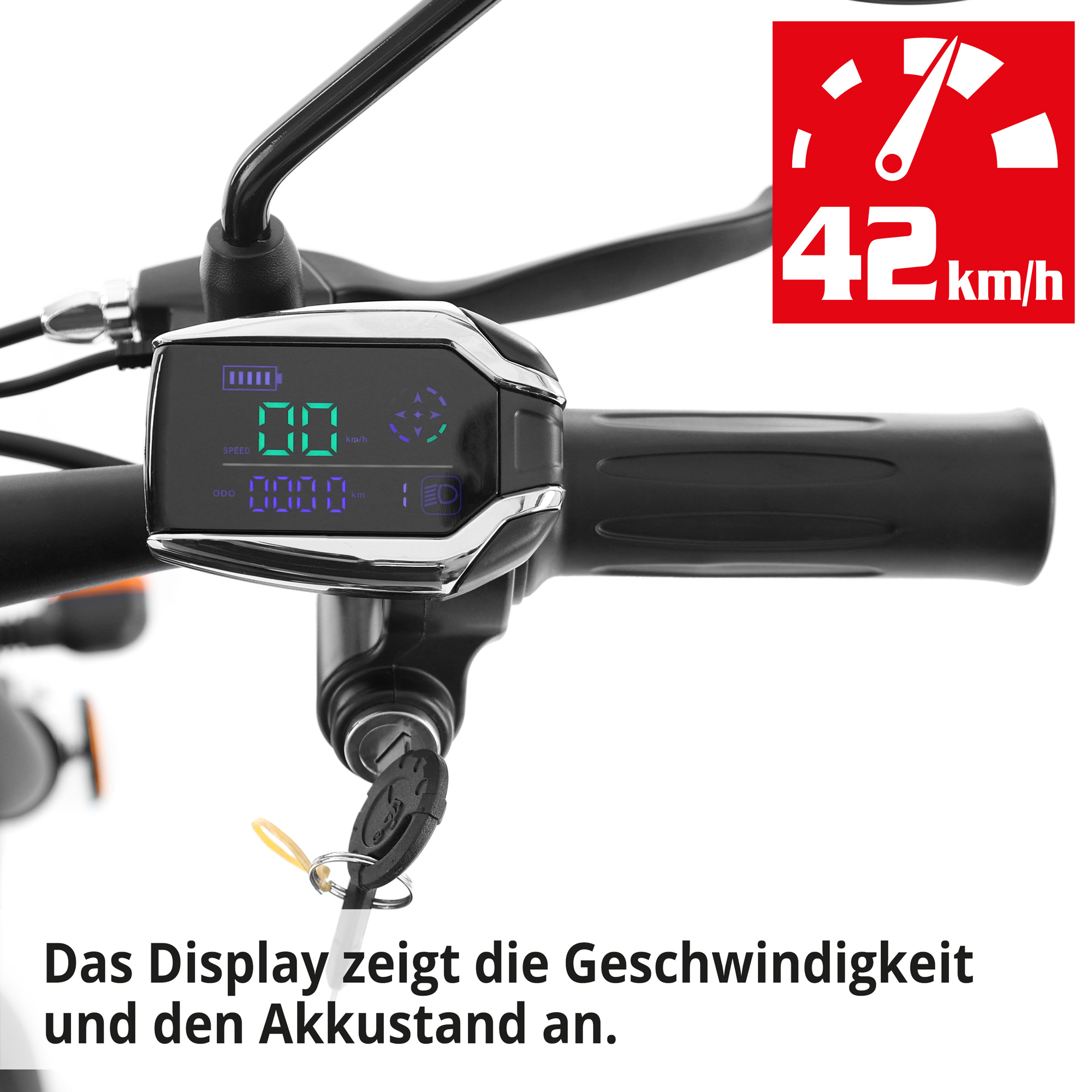 Hecht Breitreifen E-Scooter Cocis Mini Black; Das Display zeigt die Geschwindigkeit und den Akkustand an