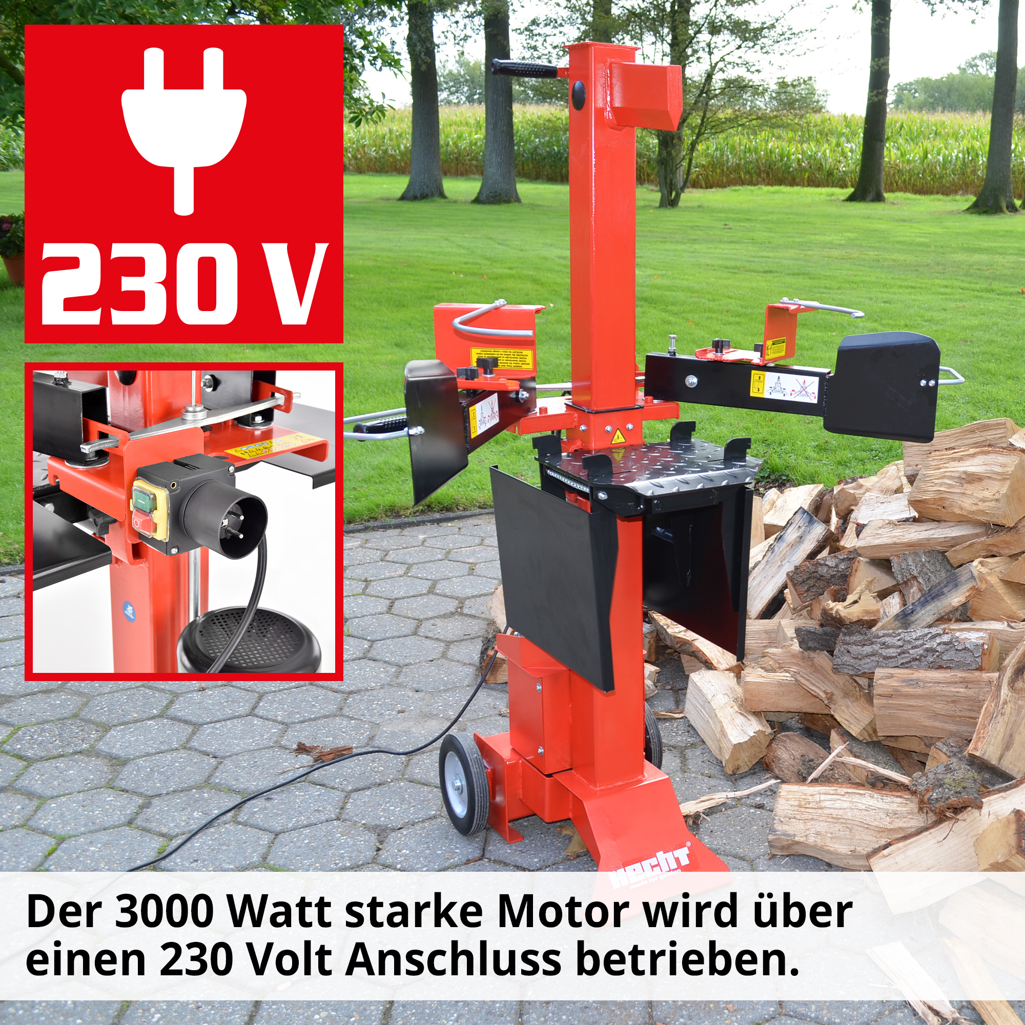 Holzspalter; leistungsstarker 3000 Watt Motor, 230 Volt Anschluss