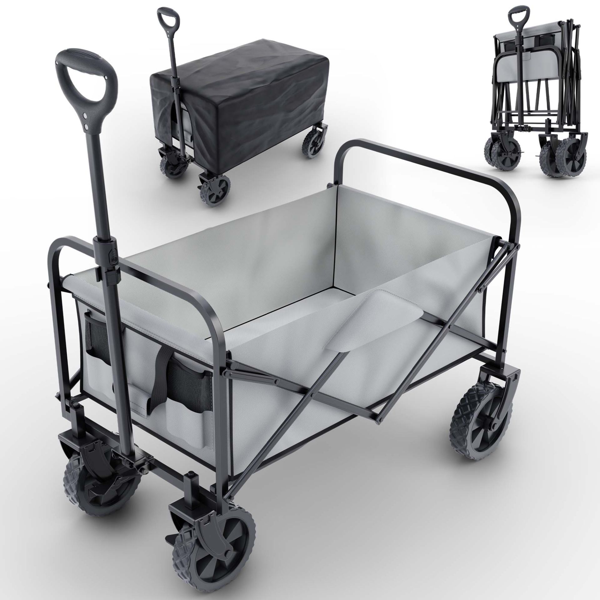 Bollerwagen grau - Klappbar zur praktischen Aufbewahrung Bollerwagen grau - Klappbar zur praktischen Aufbewahrung