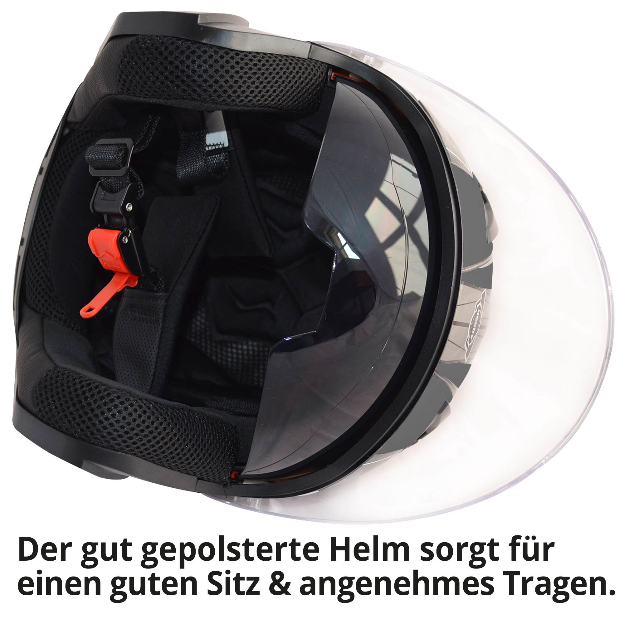 Motorradhelm; Gut gepolsterter Helm für einen guten Sitz und angenehmes Tragen
