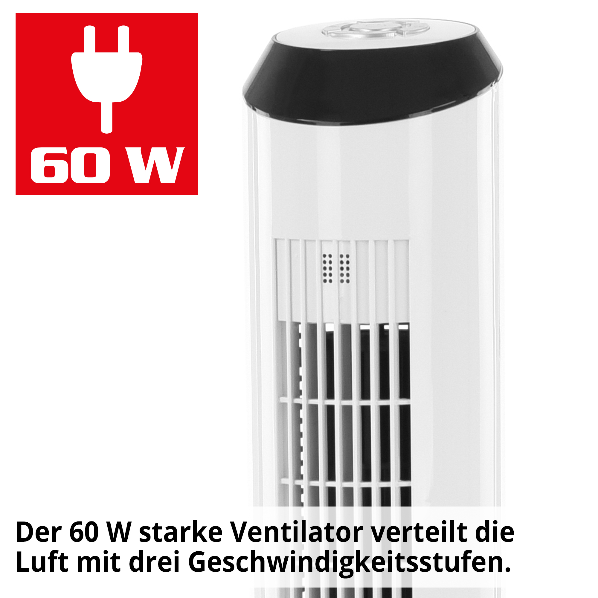 HECHT Turmventilator »3739« Turmventilator mit 60 W starkem Motor mit drei Geschwindigkeitsstufen