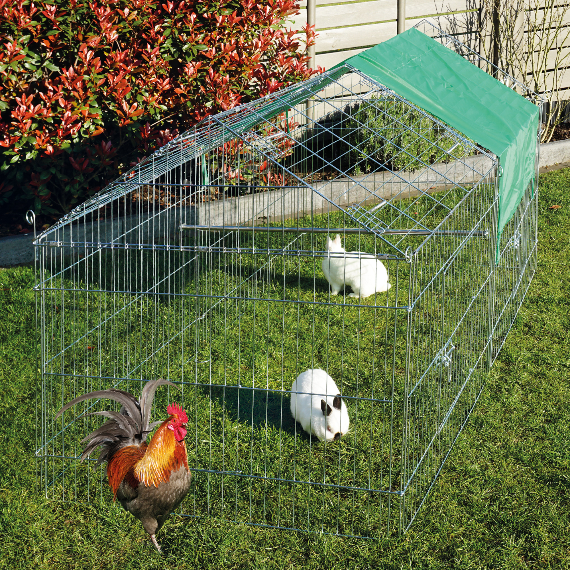 Metallauslauf für Kaninchen, Hasen oder Hühner mit stabilem Dachsystem