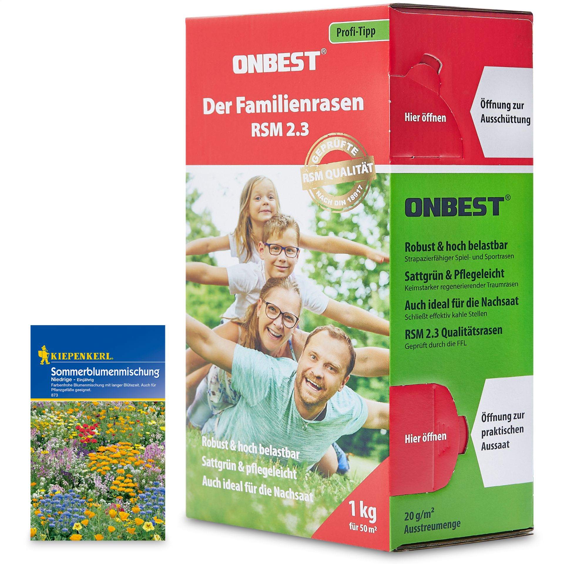 Rasensamen Familienrasen ONBEST RSM 2.3 – 1 kg für dichte und pflegeleichte Rasenflächen