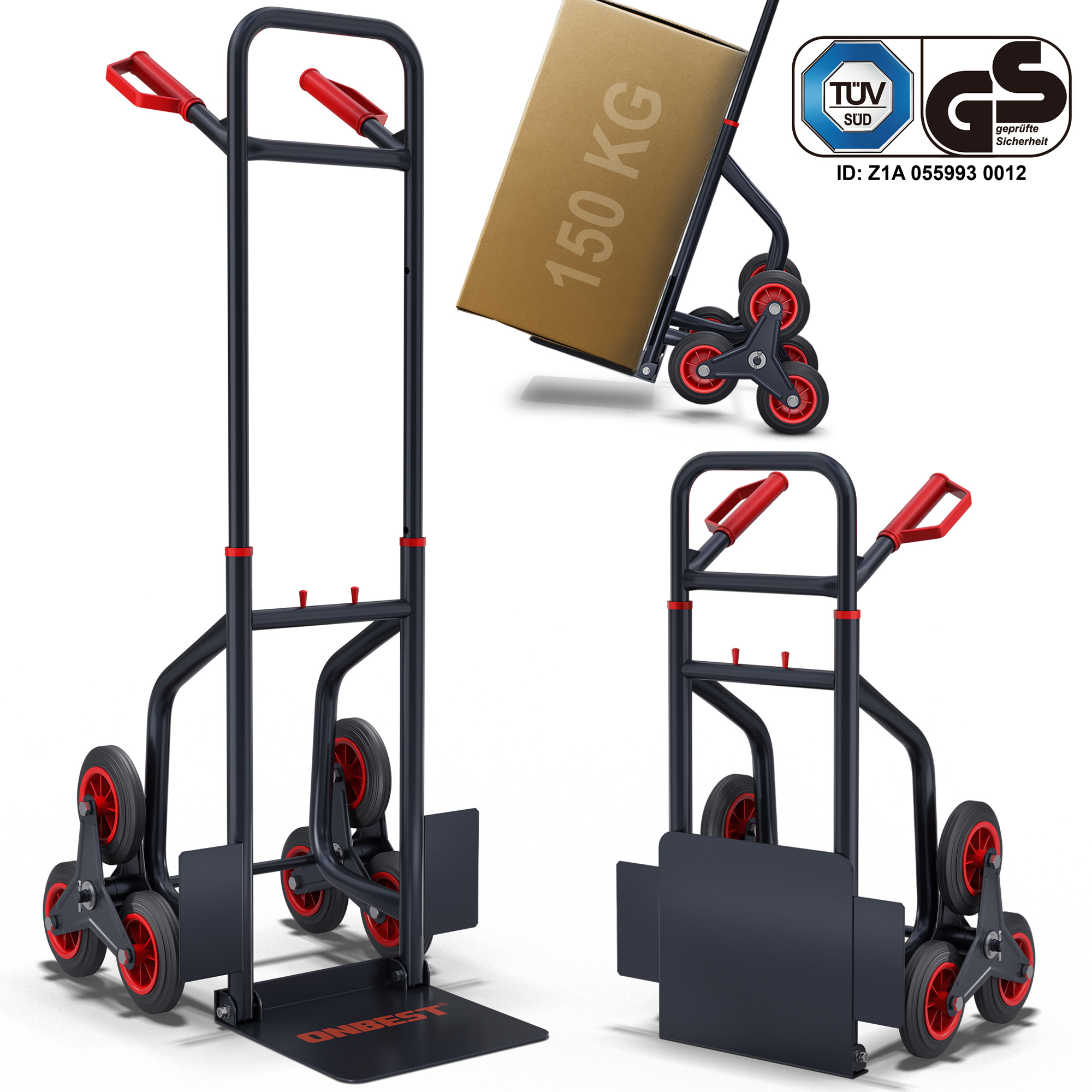 ONBEST 46433 Treppensackkarre; 150 kg Tragkraft & TÜV & GS geprüft