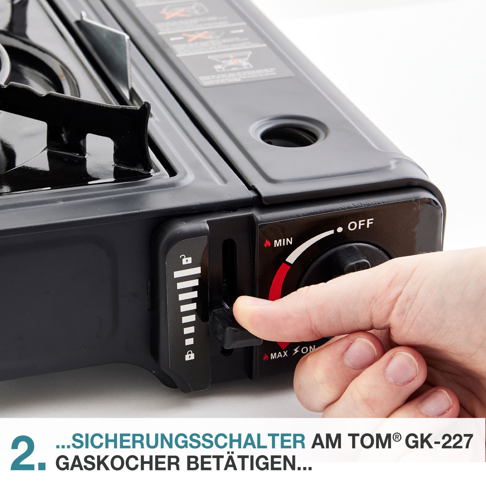 TOM Gaskocher - GK-227 Edelstahl Everest mit Sicherungsschalter