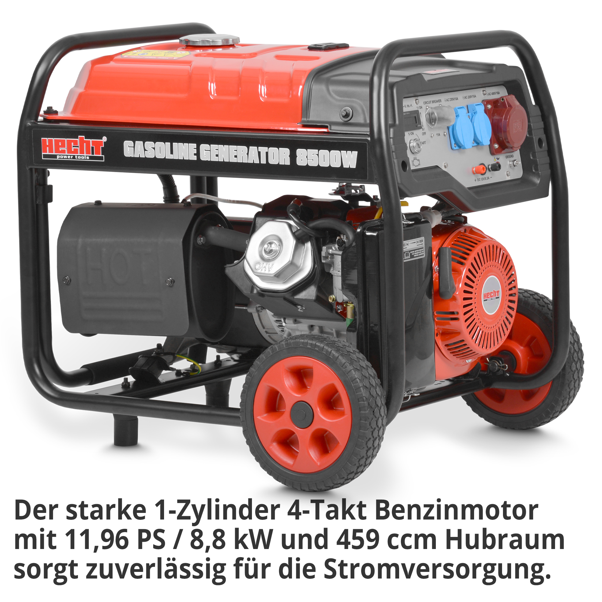 Stromgenerator HECHT mit 8,8 kW Leistung – 1-Zylinder-Motor für zuverlässige Energie