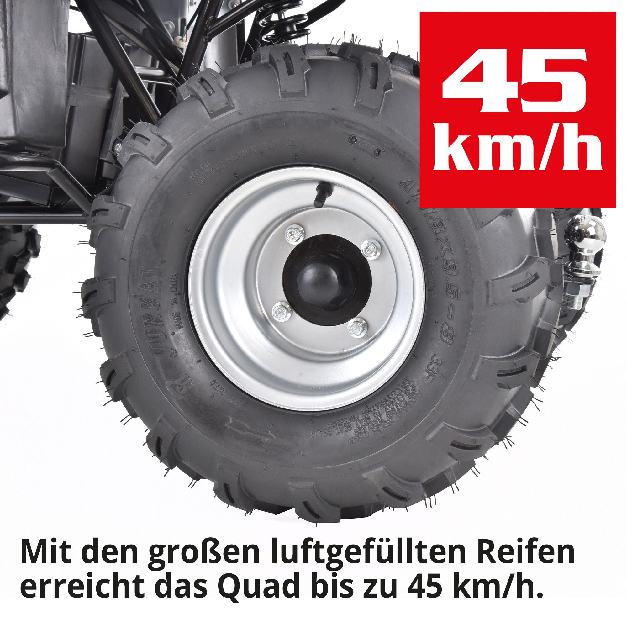 Elektro-Quad mit grobstolligen luftgefüllten Reifen für bis zu 45 km/h
