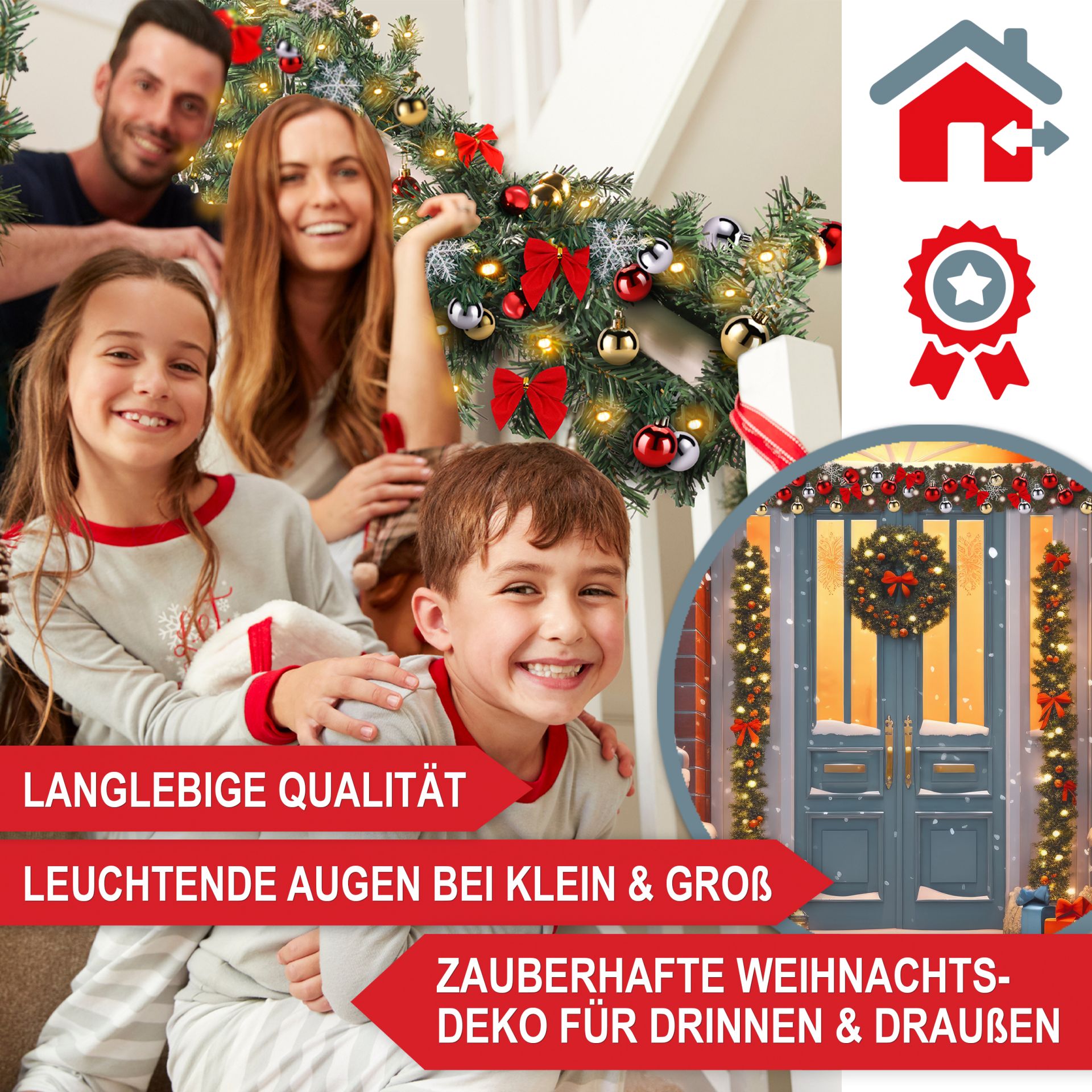 Weihnachtsgirlande 10m - Langlebige Qualität, leuchtende Augen bei klein und groß, zauberhafte Weihnachtsdeko für drinnen und draußen