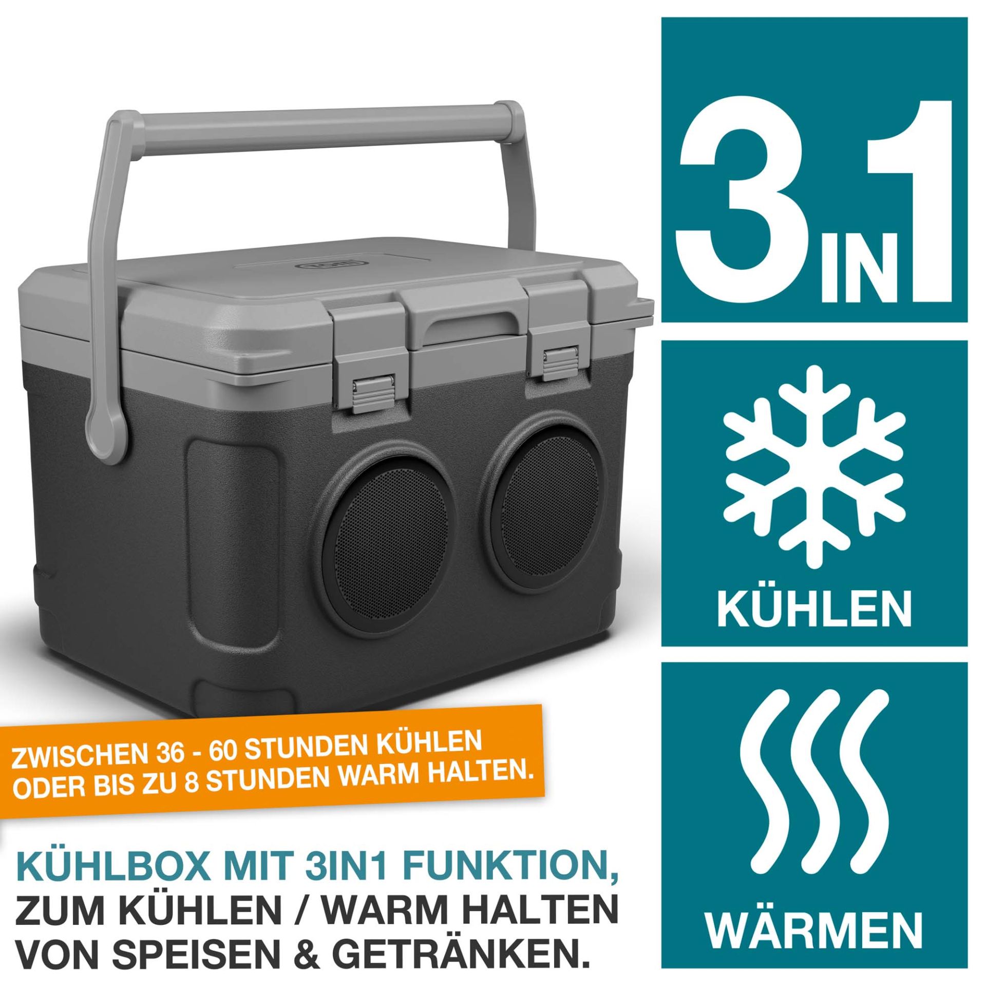 TOM Musikkühlbox CB-210; 3 in 1: Kühlen, Warmhalten und Musik abspielen