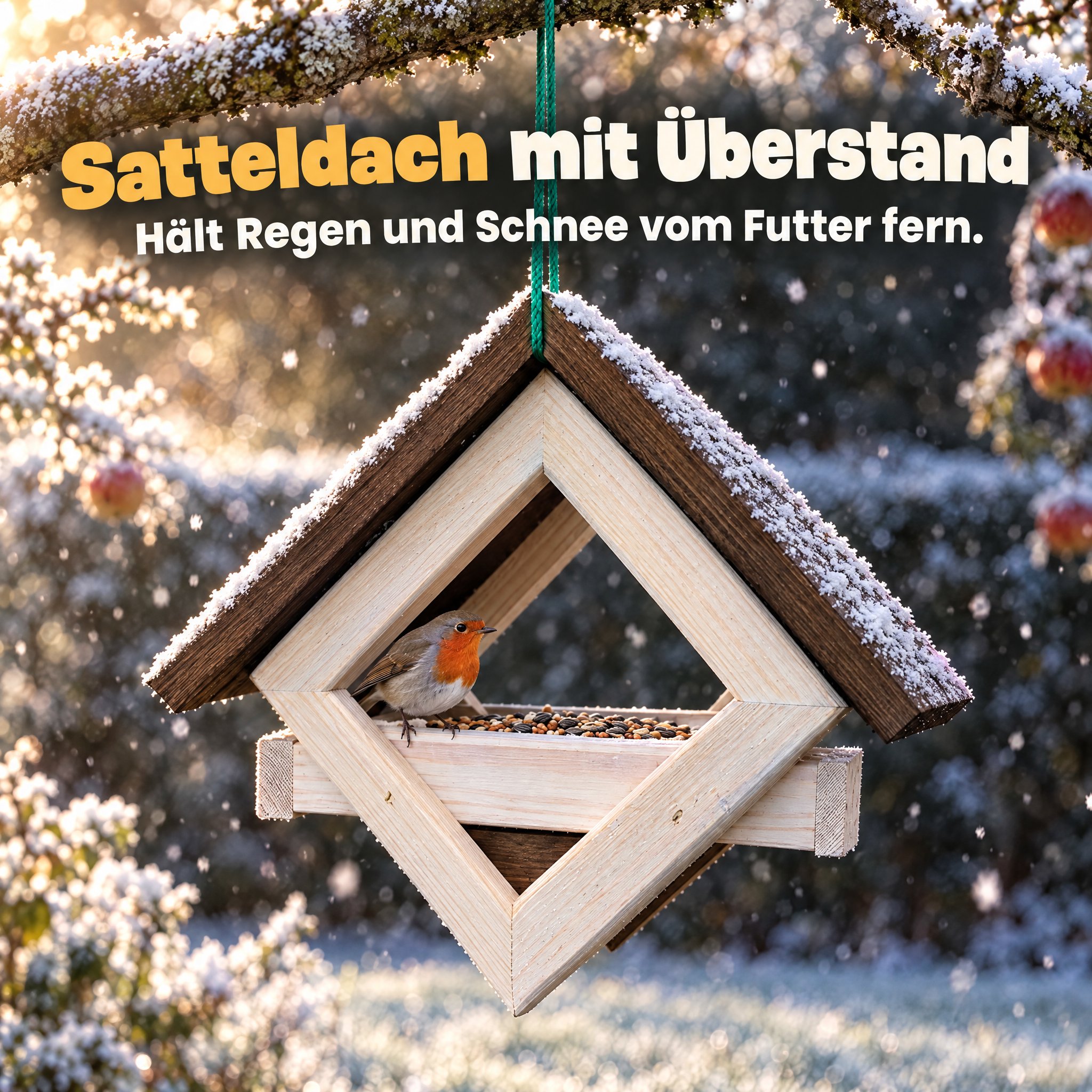 Birdy Bar Dach Weiß-Braun: Hält Regen und Schnee sicher vom Futter fern (Dieses Bild wurde mit Hilfe von KI generiert.)