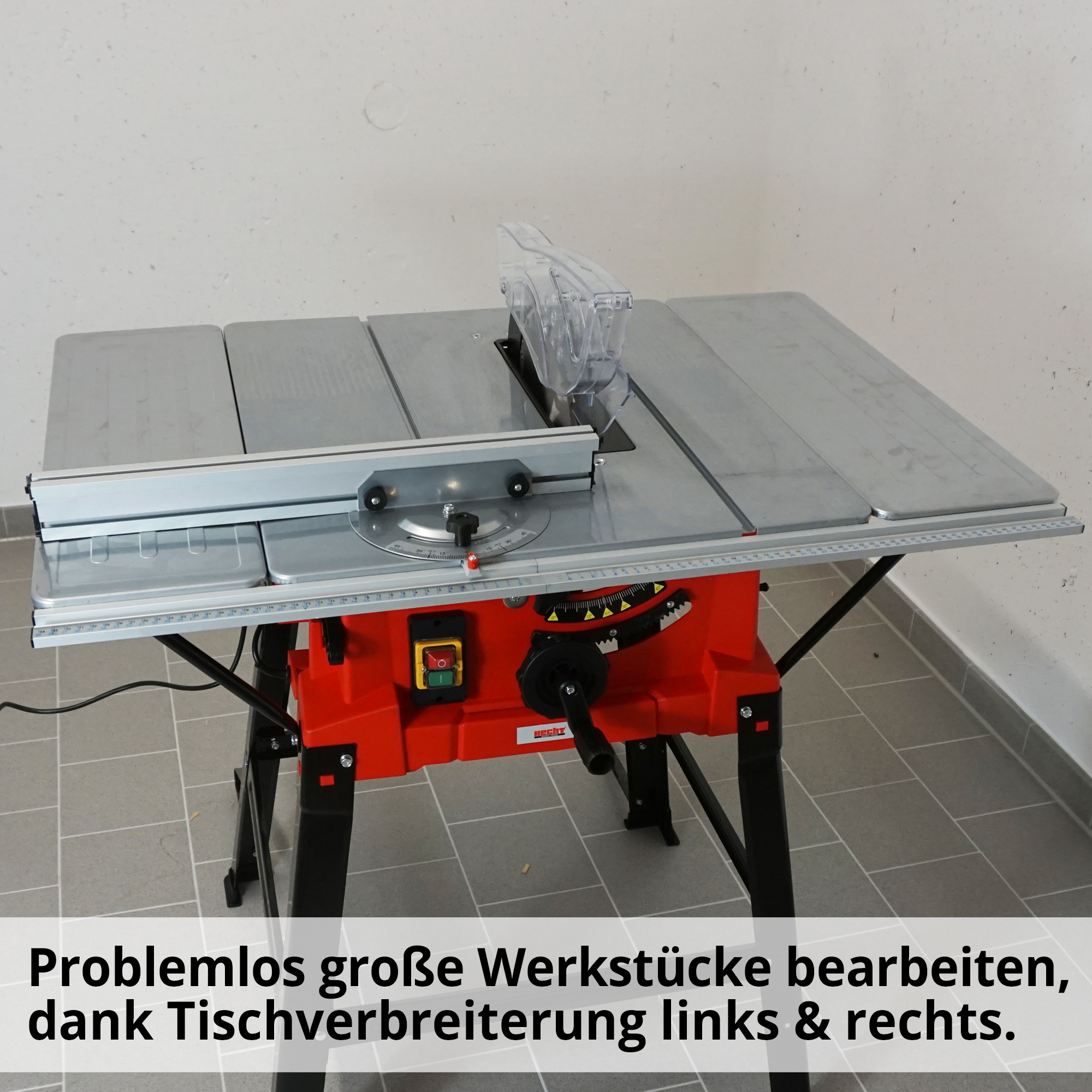 HECHT 8254 Tischkreissäge; Problemlos große Werkstücke verarbeiten, dank Tischverbreiterung links & rechts 