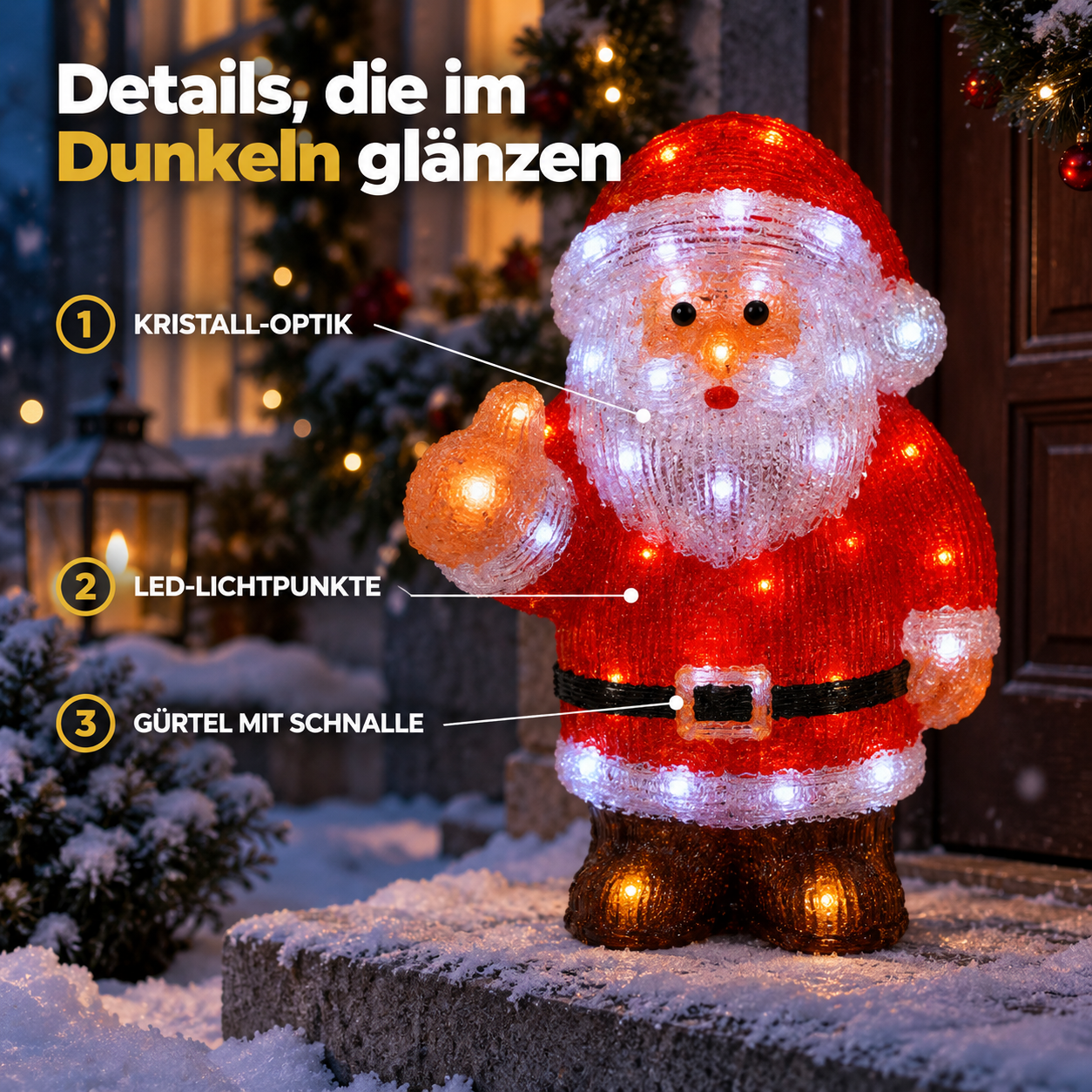 Leuchtende Weihnachtsfigur: IP44 Schutz für den überdachten Eingangsbereich (Dieses Bild wurde mit Hilfe von KI generiert.)