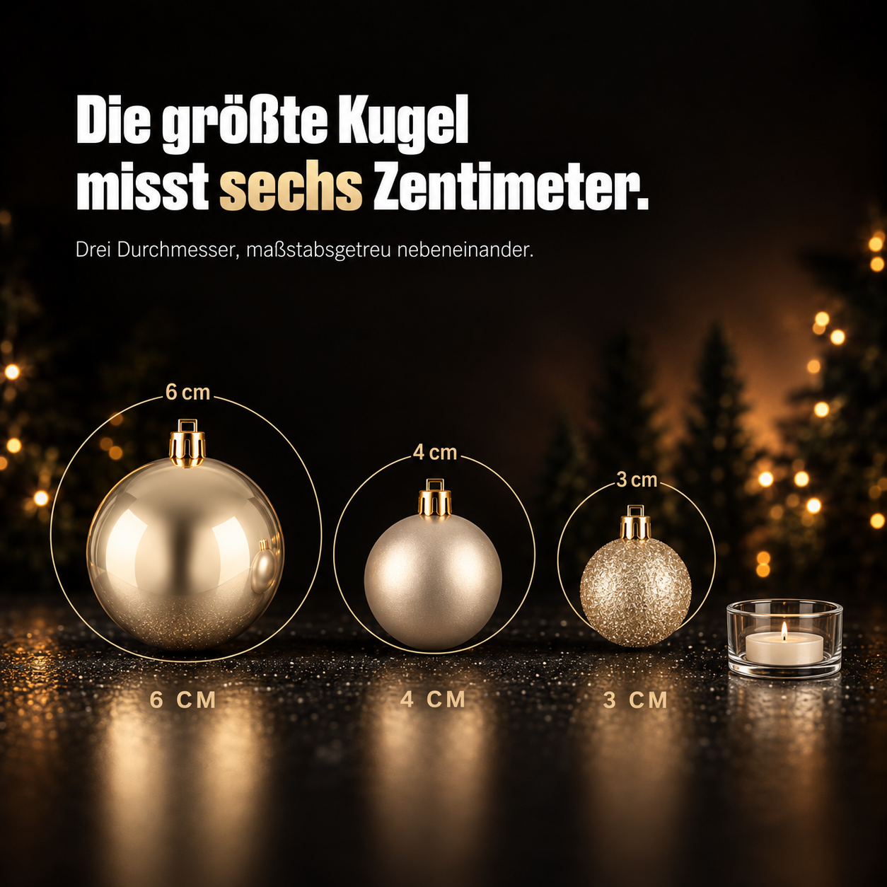 ONBEST Weihnachtskugeln Set: Kugeln in den Größen 3, 4 und 6 cm (Dieses Bild wurde mit Hilfe von KI generiert.)